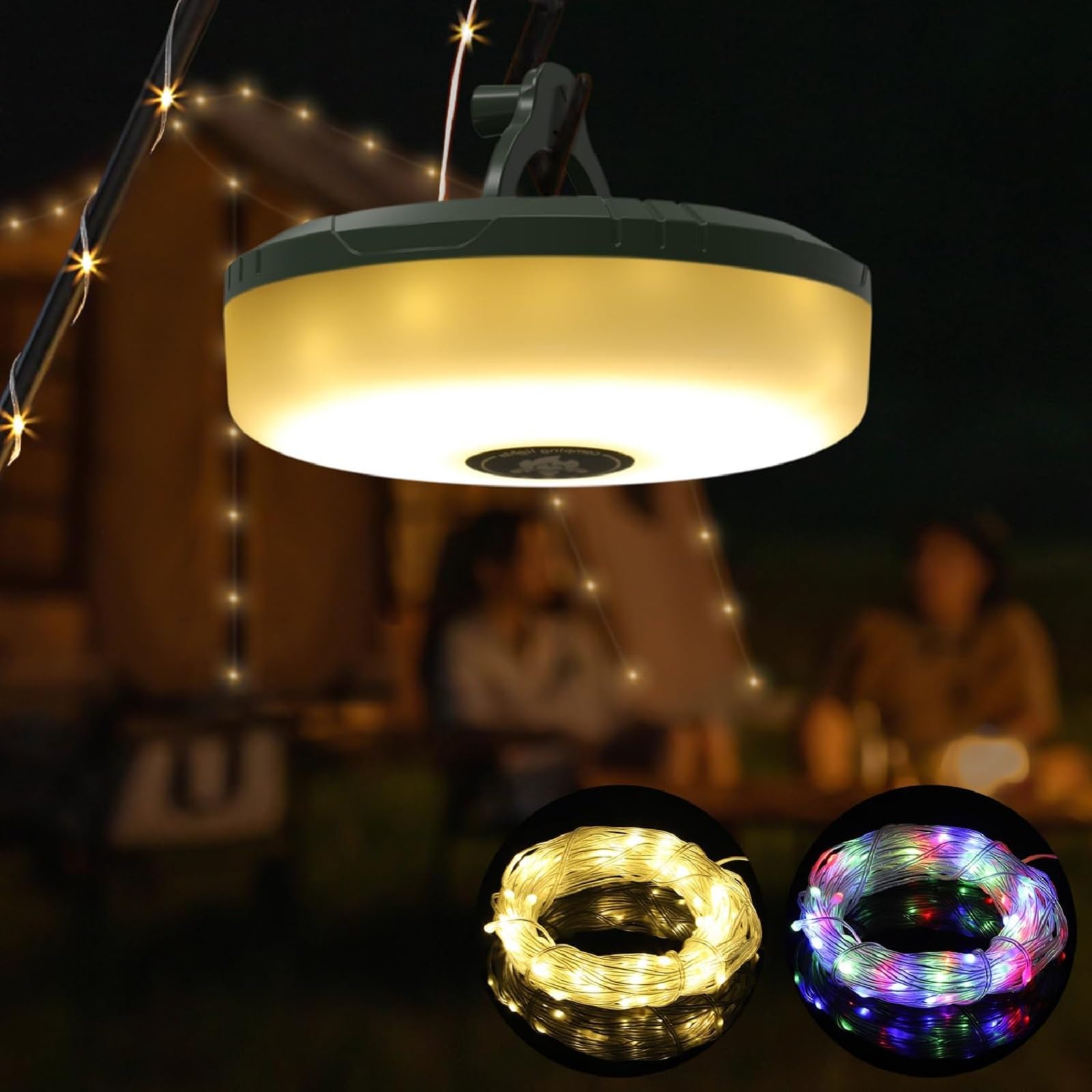 Siloon Camping String Lights, 2 in 1 Outdoor String Lights with 8 Lighting Modes(32.8Ft), Quick 30s Recovery, Durable and Waterp