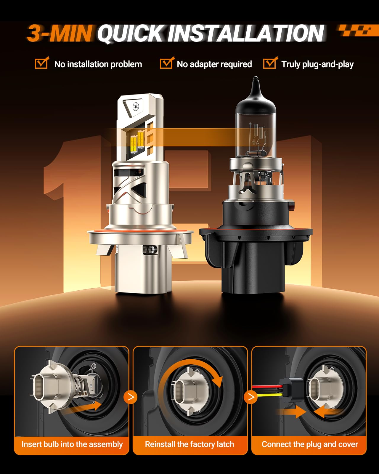 Sealight H13 ?????? Bulbs  52000Lm 1000% Ultra Brighter H13 Fog Bulb  32Pcs Lighting Chips  80 000Hrs+ Lifespan  9008 Drving Front Light 6500K White  1:1 Size Plug N Play Fog Light  Pack Of 2