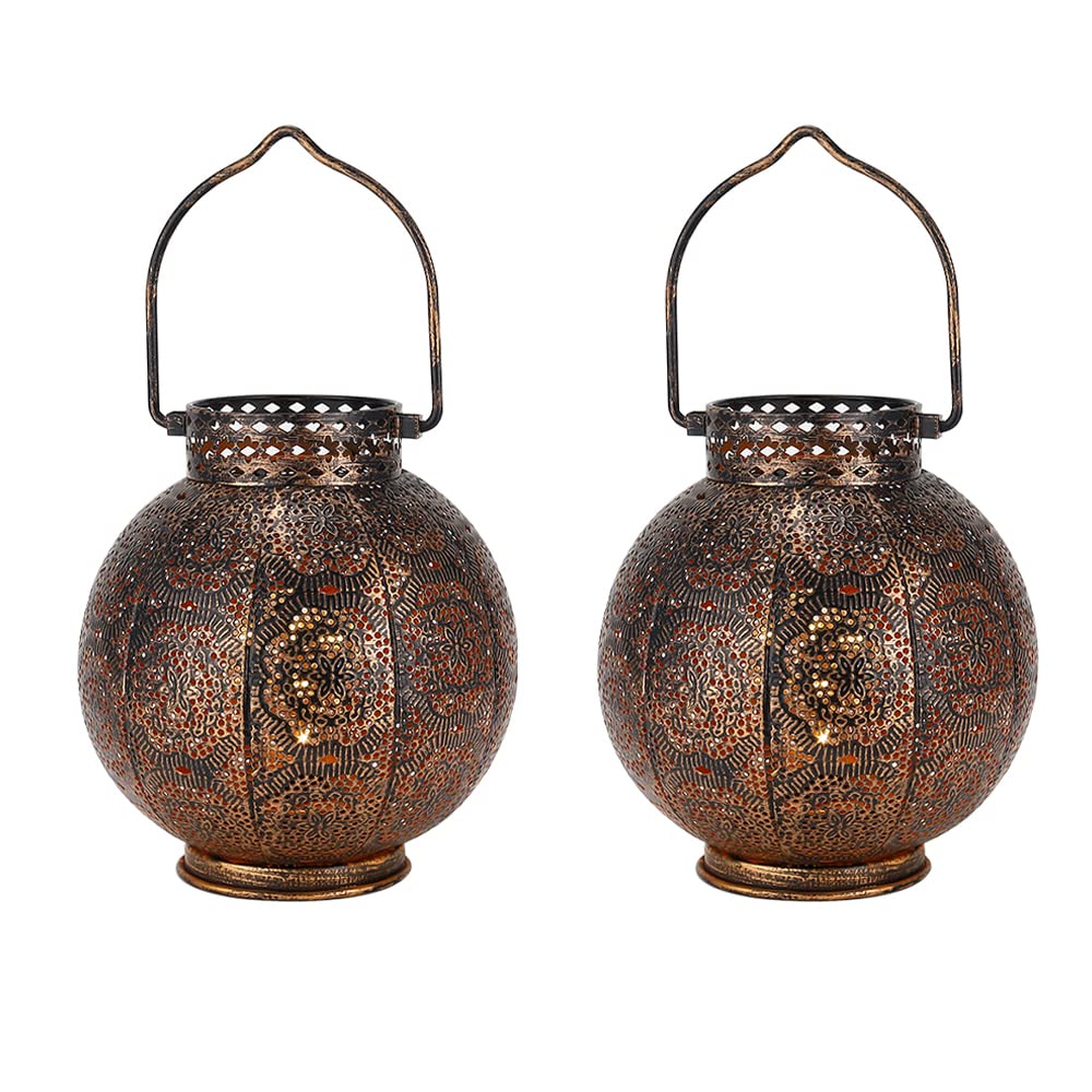 Trirocks Set Of 2 Moroccan Decorative Lamps 7'' High Battery Powered Cordless Lamp Metal Table Lamps With Fairy Lights Bulb For