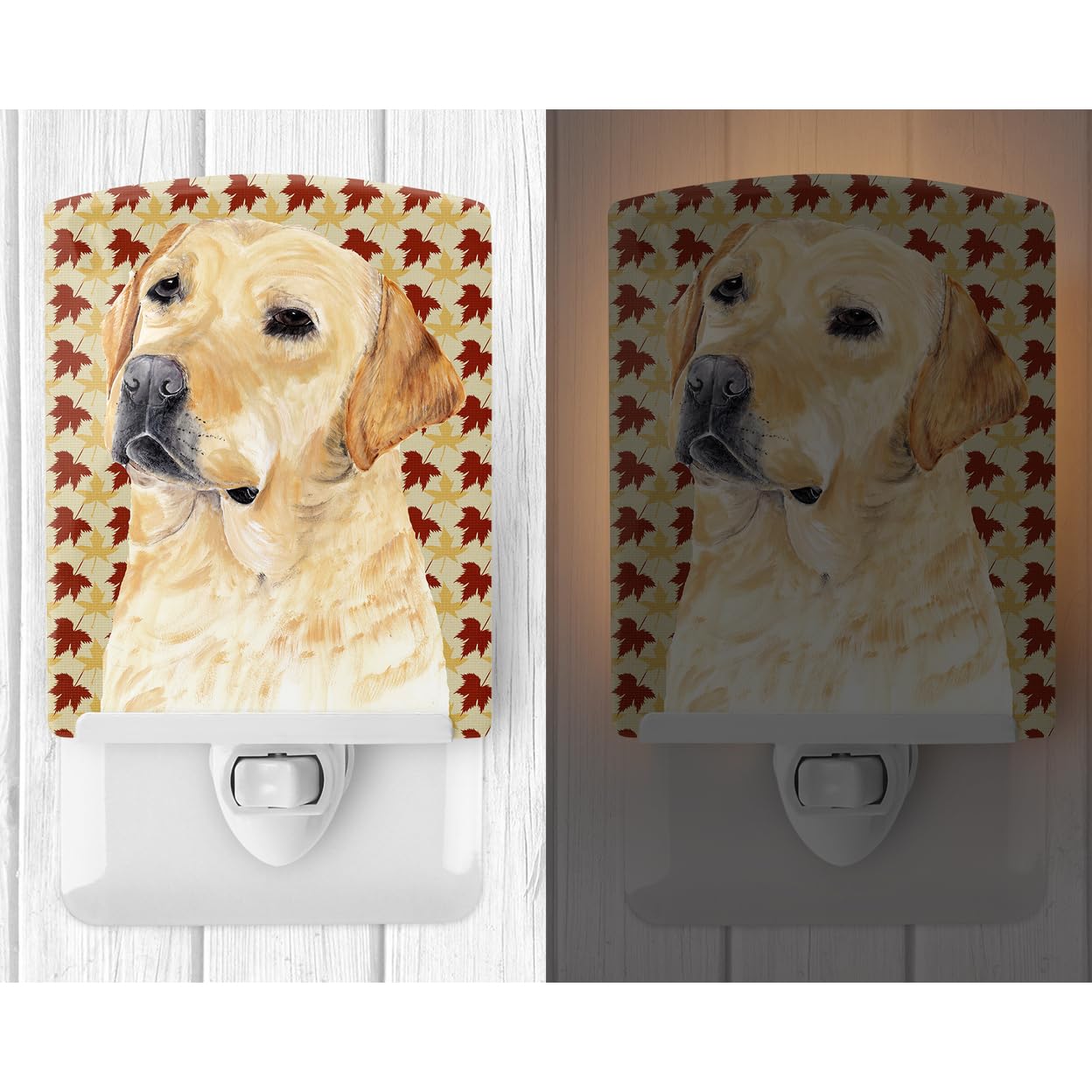 Carolines Treasures Ceramic Night Light, Labrador Yellow Fall Leaves, 6x4x3in, Model SC9216CNL, UL-Certified, Multicolor