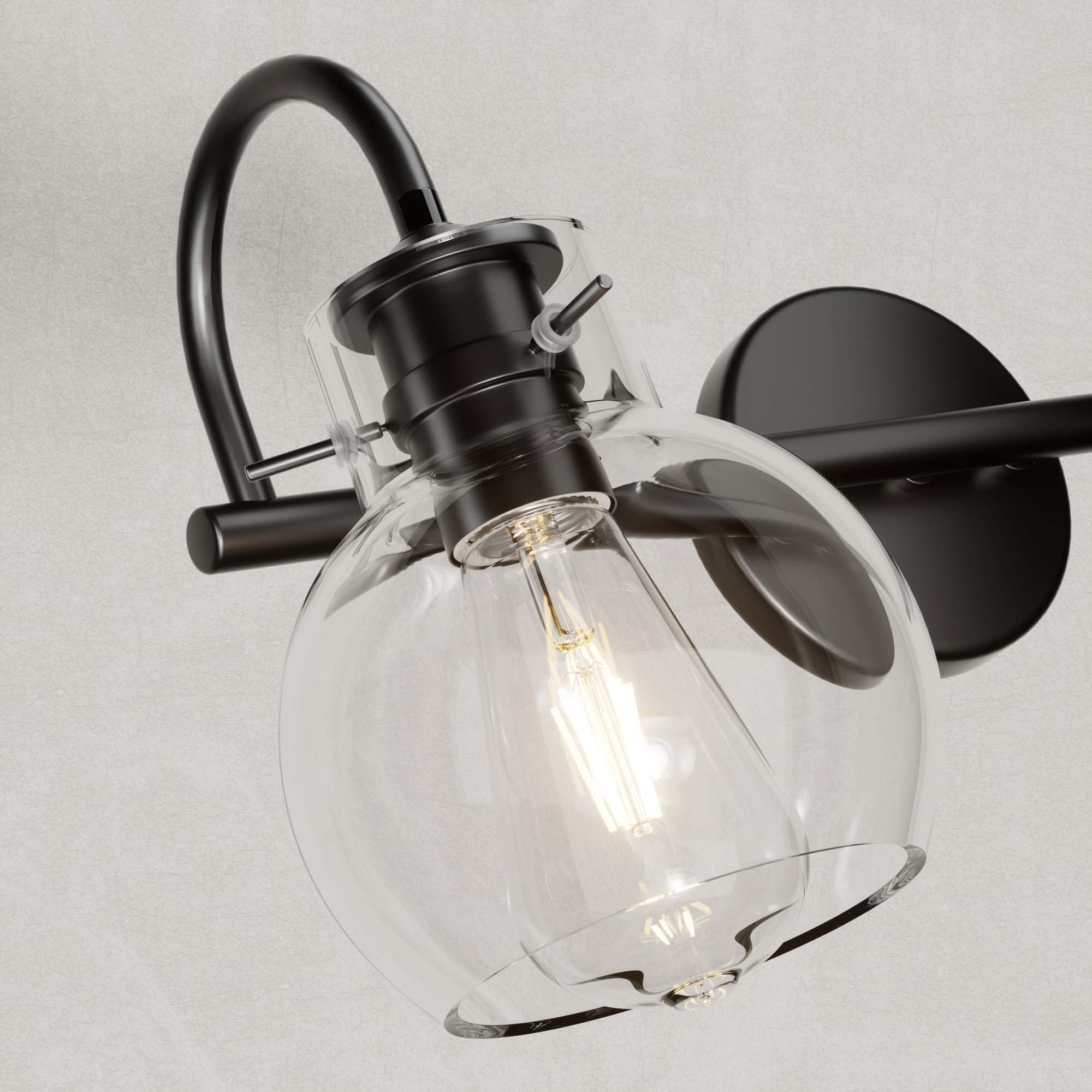 Paihome 2 Light Bathroom Light Fixture, Black Vanity Light For Bathroom Modern Wall Sconce Lighting Matte Black, Farmhouse Metal Wall Lamp With Globe Glass Shade, Wall Mount Light Fixture For Mirror