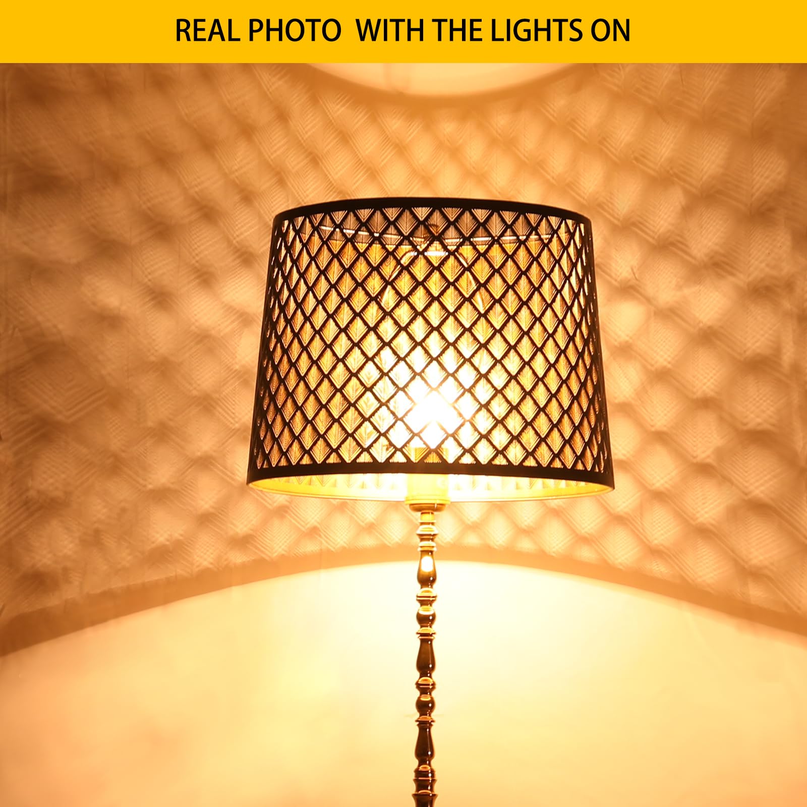 ALUCSET Metal Drum Lampshade, Arrow Design, 12x14x10 Inch, Black/Gold, Model LLA19231