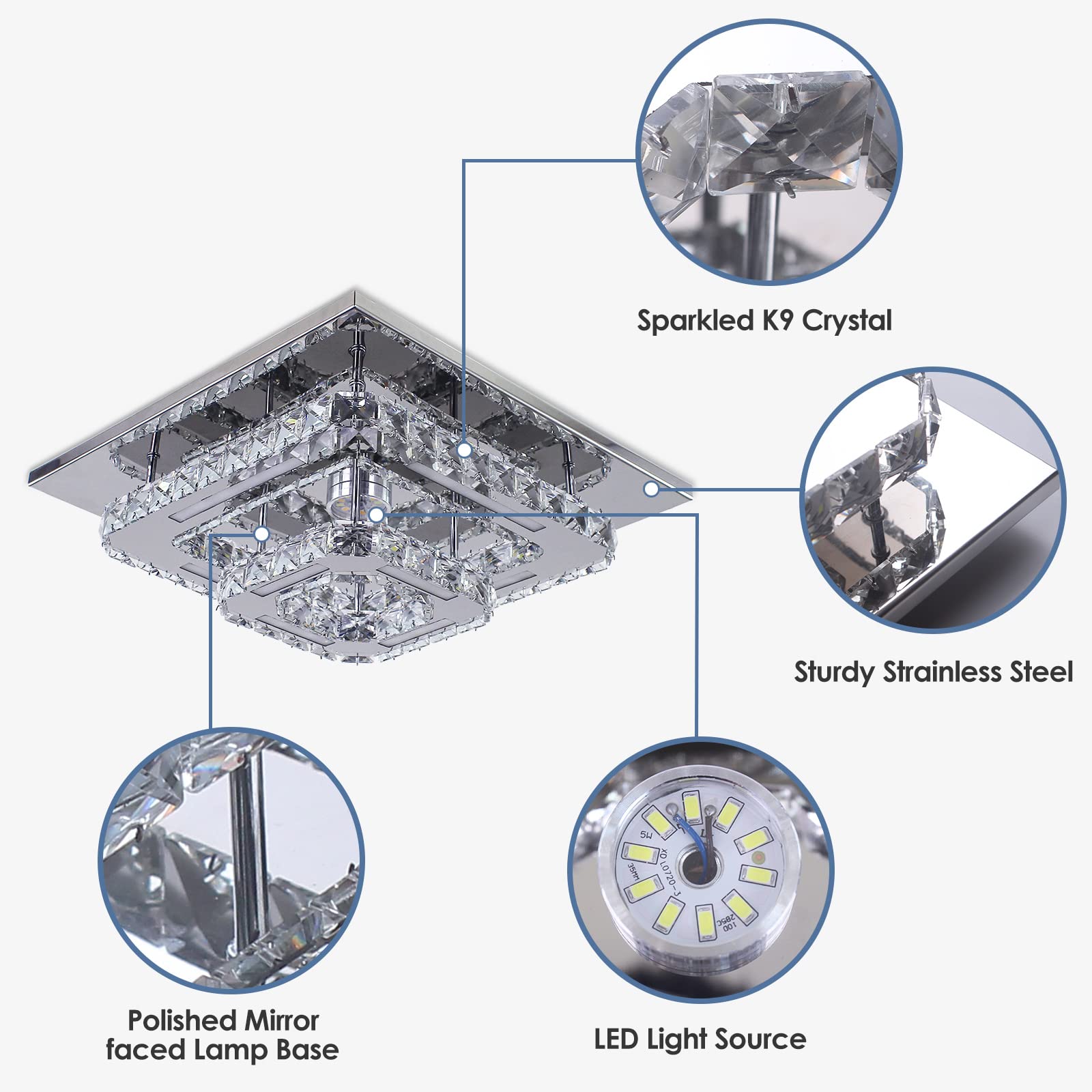 Cxgleaming Modern Crystal Chandelier - 12 Flush Mount Ceiling Light Fixture With Remote Control - Dimmable Led Chandelier For Bedrooms Living Rooms Closet Hallways Bathroom