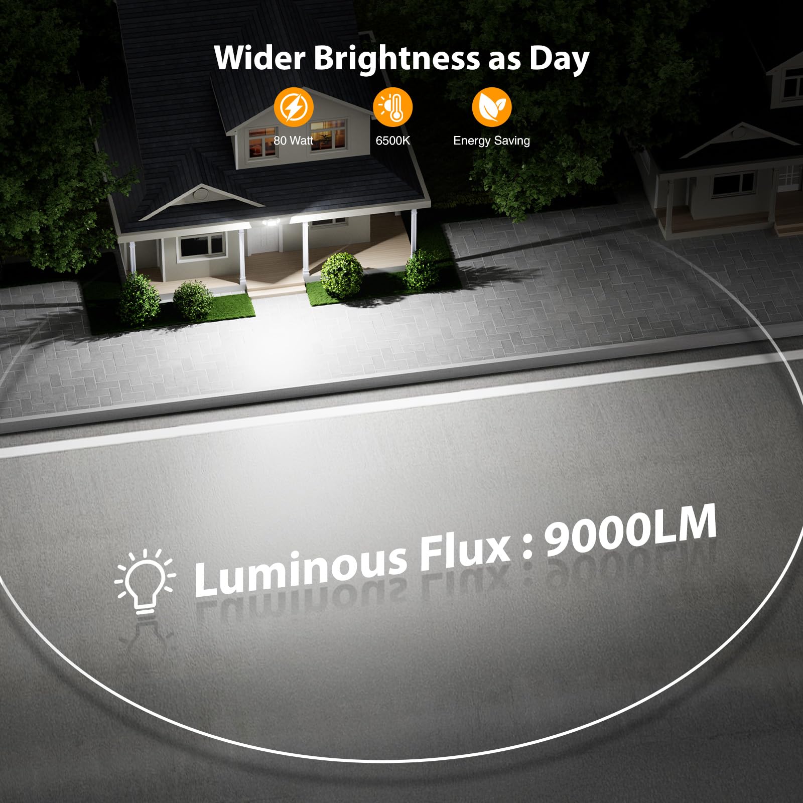 Onforu 80W 9000Lm Flood Lights Outdoor, Brightness Security Led Flood Lights With 3 Adjustable Heads, Switch Controlled, Ip66 Wa