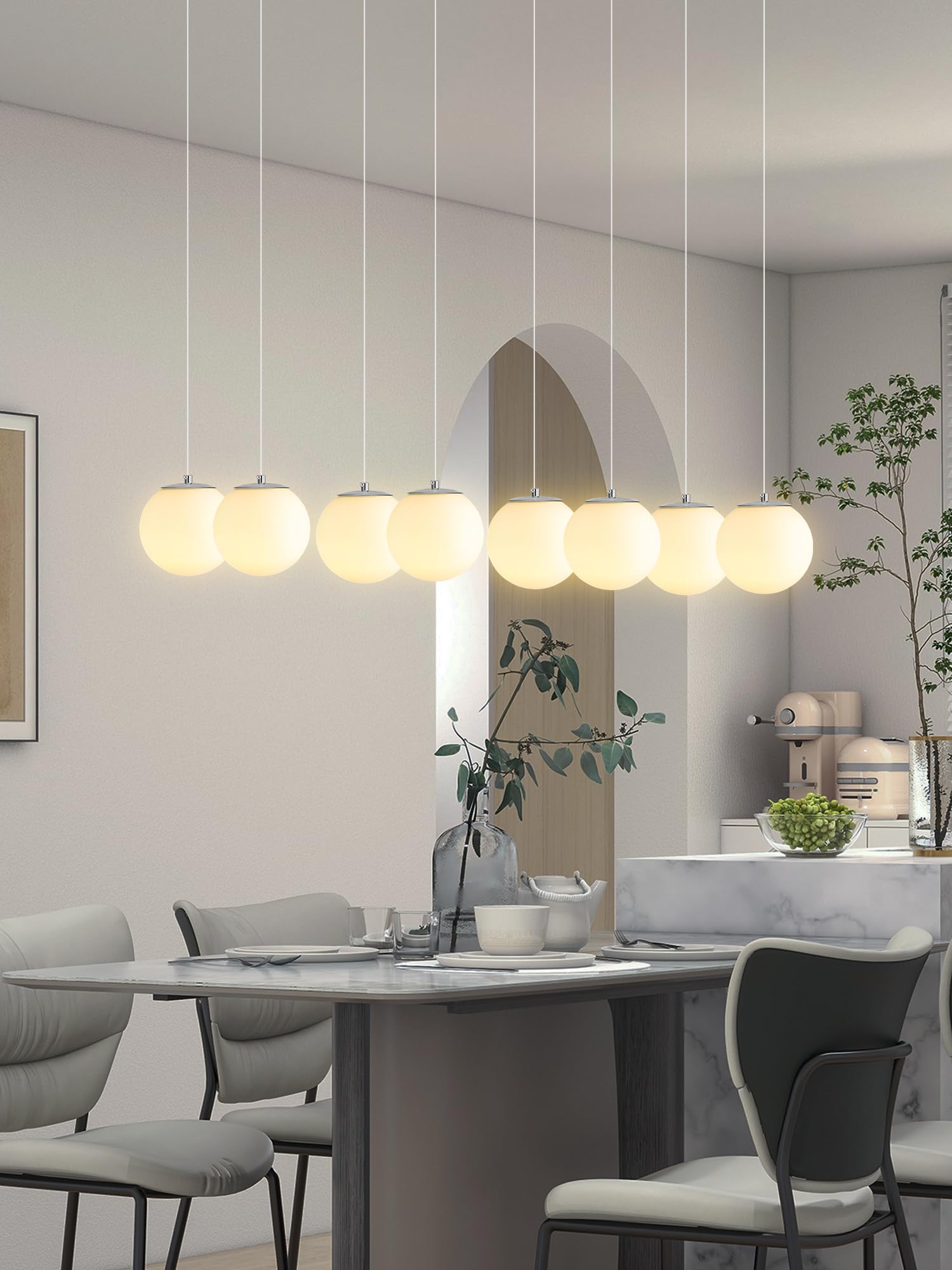 Chandeliers For Living Room Silver Pendant Light With White Globe Glass Dimmable Ceiling Light Rectangular Flush Mount Chandelie
