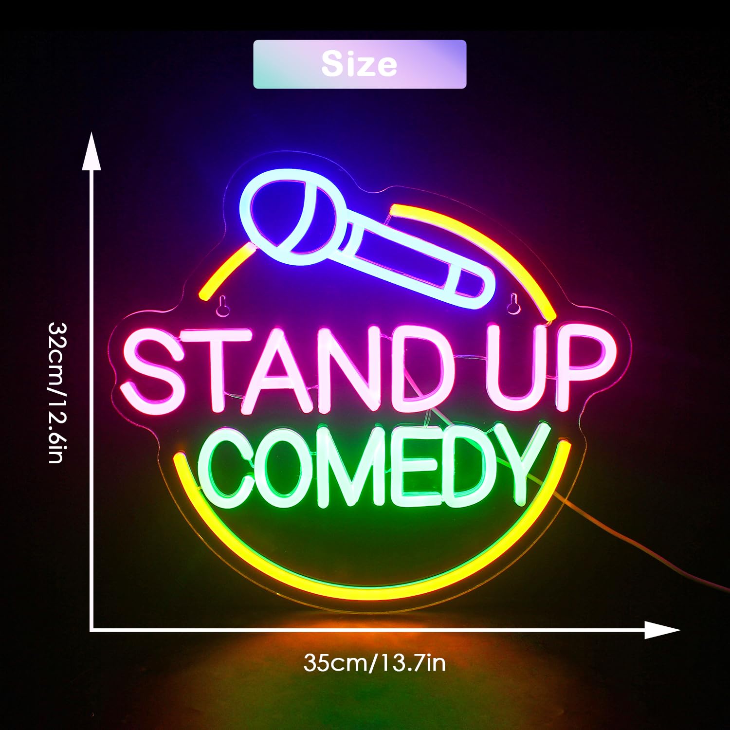 JURONGYILU Neon Stand Up Comedy Sign, Colorful LED Wall Decor, 13.7inx12.6in, Acrylic