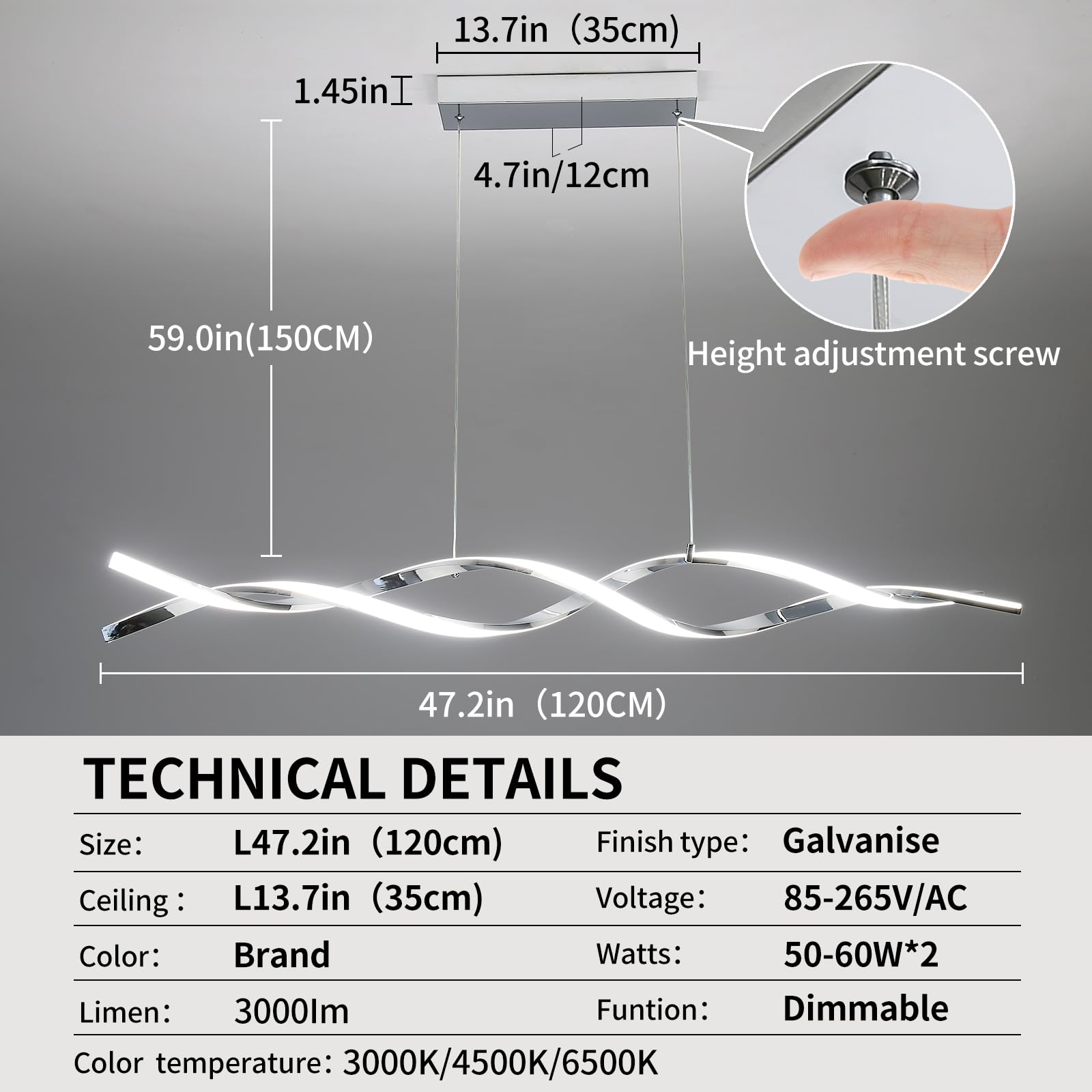 Matven Modern Ceiling Chandelier Light, Acrylic Anti Flicker Pendant Lamp With Remote Control Dimmable 3 Color Mode & Brightness (Warm Cool Neutral Light) For Kitchen Bar(Silver)