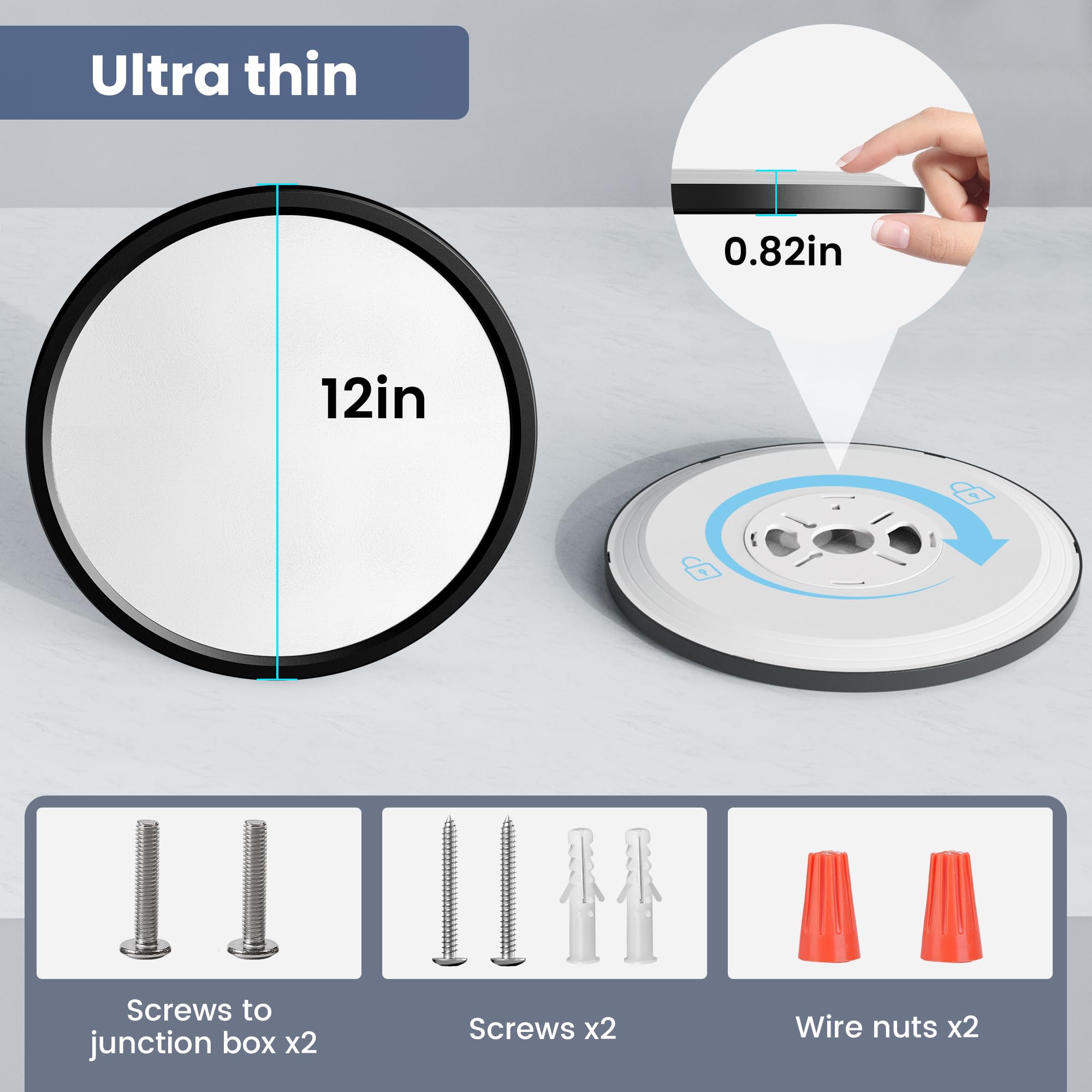 Niorsun 12 Inch Flush Mount Led Ceiling Light Fixture, 5Cct Adjustable Lights, Ultra Thin White Round Lamp, 24W Dimmable Light F