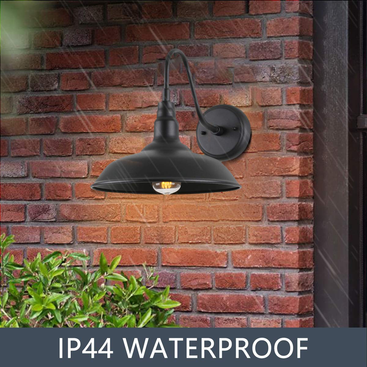 GOALPLUS 14" Outdoor Gooseneck Light Fixture - Matte Black Metal Barn Lights, 2 Pack, Model LM2202-2P for Porch & Farmhouse