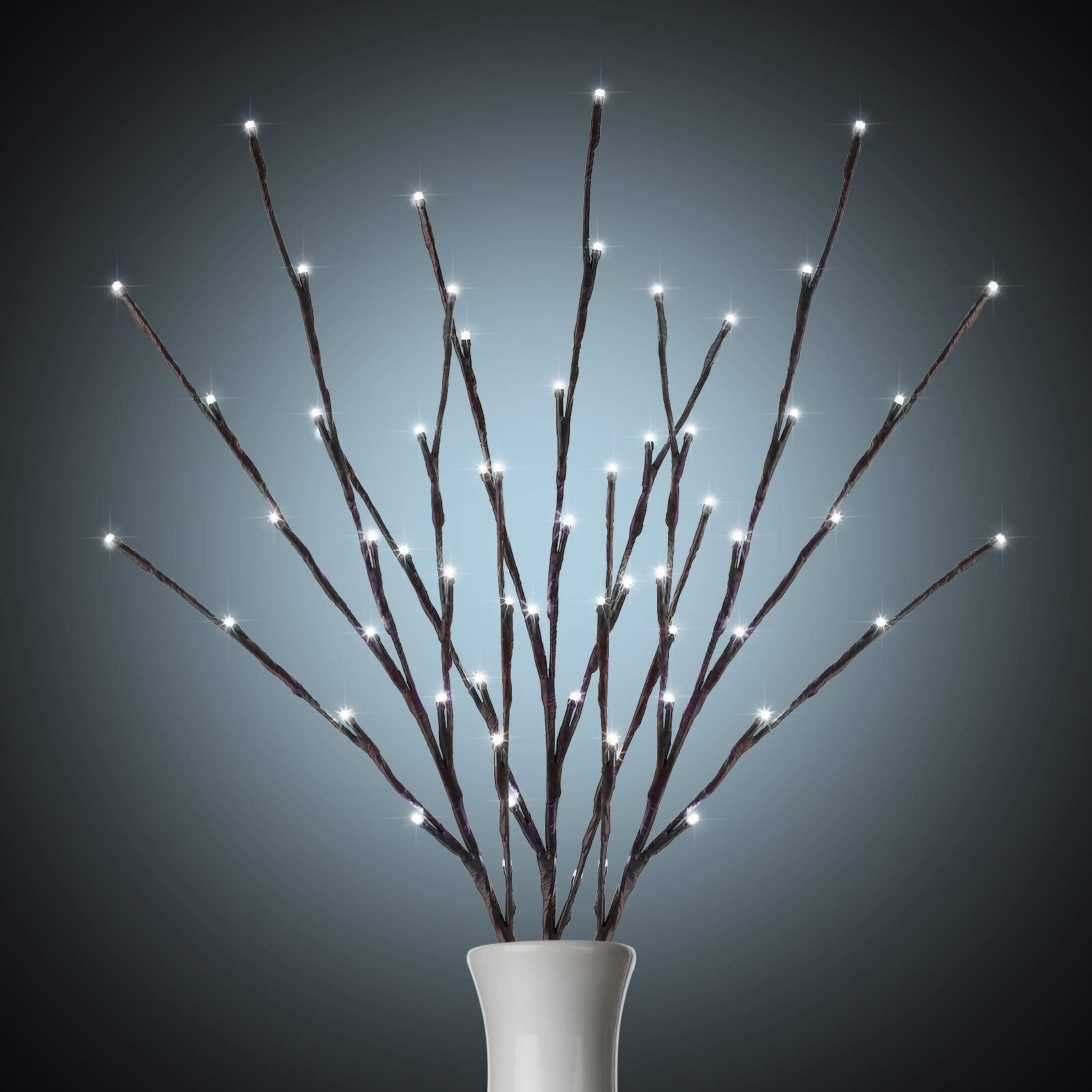 Lighted Branches for Vases Plug in - 3 Pack 24Inch 60 LED Christmas DIY Twig Pathway Lights, Artificial Tree Bendable Xmas Fairy Lights with Stakes for Outdoor Indoor Party Decoration, Pure White