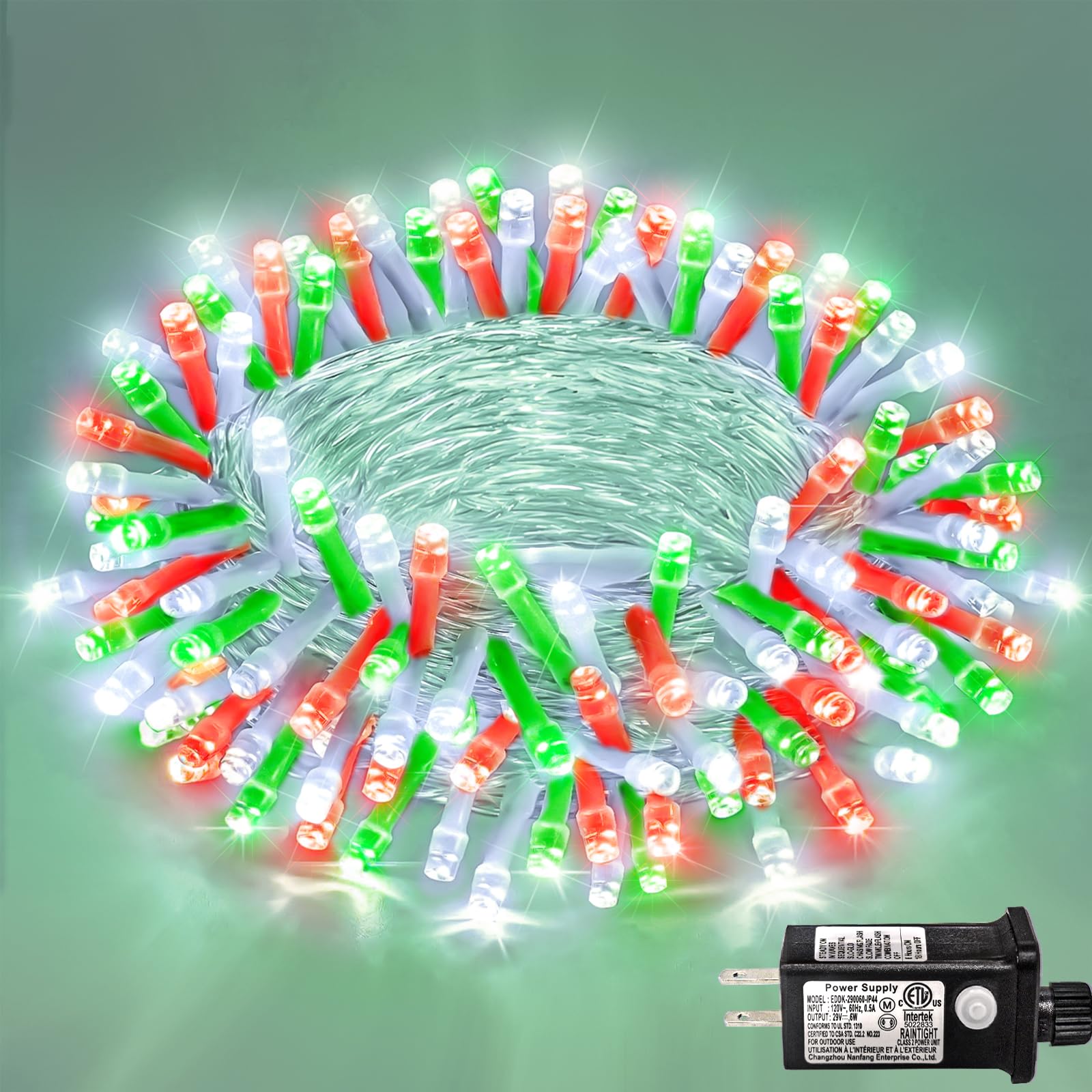 120 Led Christmas Lights Outdoor  8 Modes Plug In Waterproof Twinkle Fairy String Lights For Tree Christmas Halloween Decorations  Red White&Green