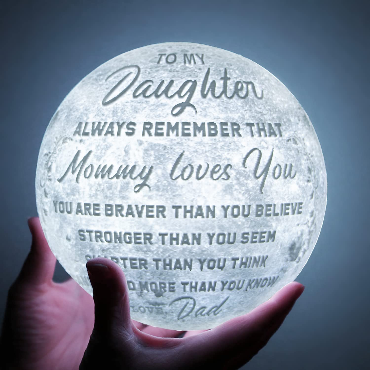 K KENON Engraved 3D Moon Lamp Christmas Gifts for Daughter, to My Daughter from Dad, Personalized 5.9 Inch 3D Printing Moon Light for Daughter Birthdays Graduation Gifts