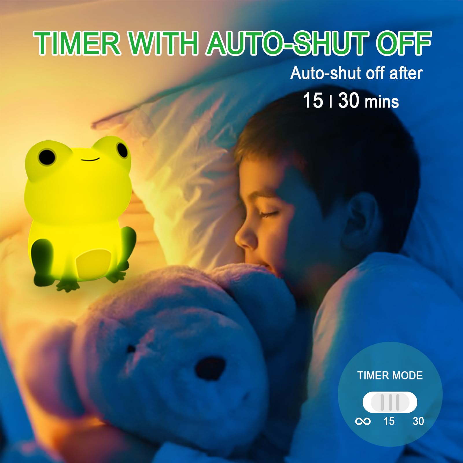 Smoorita Night Light For Kids, Frog Lamp With Cute Frog Stickers, Night Lamp Bedroom Nightlight For Baby Girl Boy Teem, Silicone