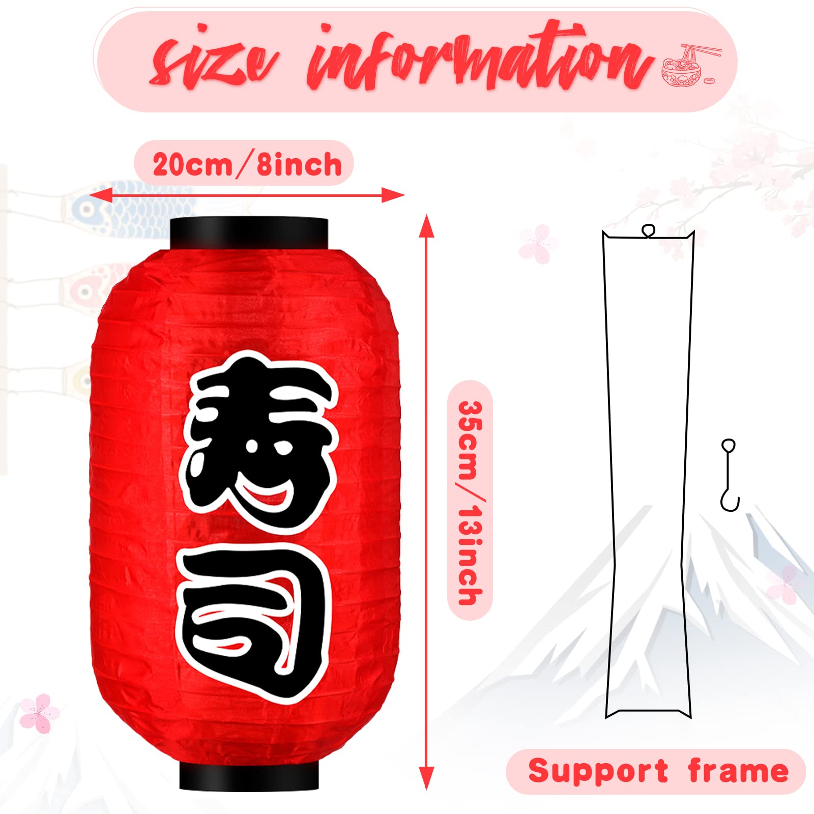Riakrum Japanese Style Lantern Set of 4, 14 Inch Red Silk Decorative Hanging Lamp, Waterproof for Indoor/Outdoor Use