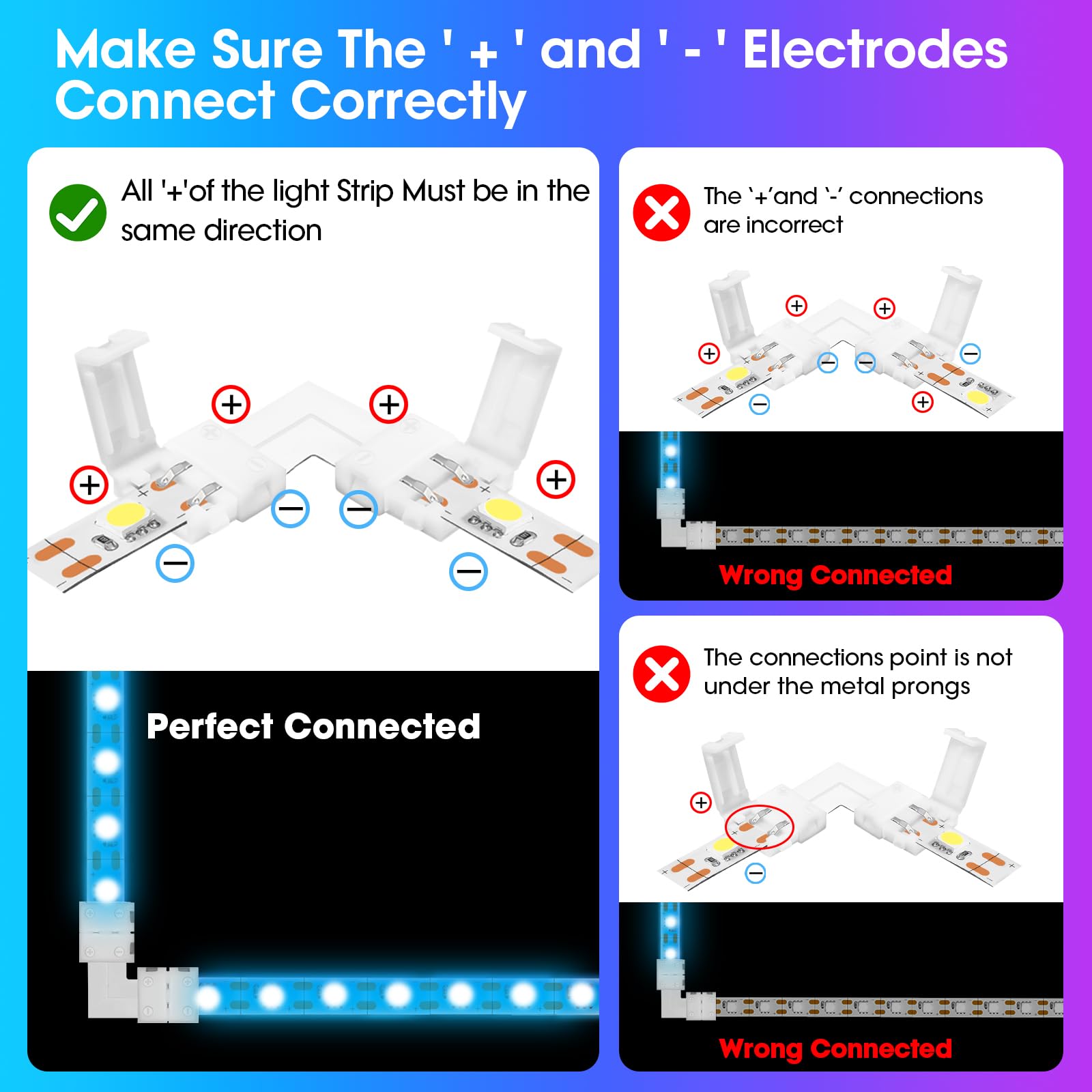 Wenhsin 10-Packs L Shape 2-Pin Led Connectors For Led Strip Lights 10Mm Width Unwired Gapless Solderless Adapter Extension