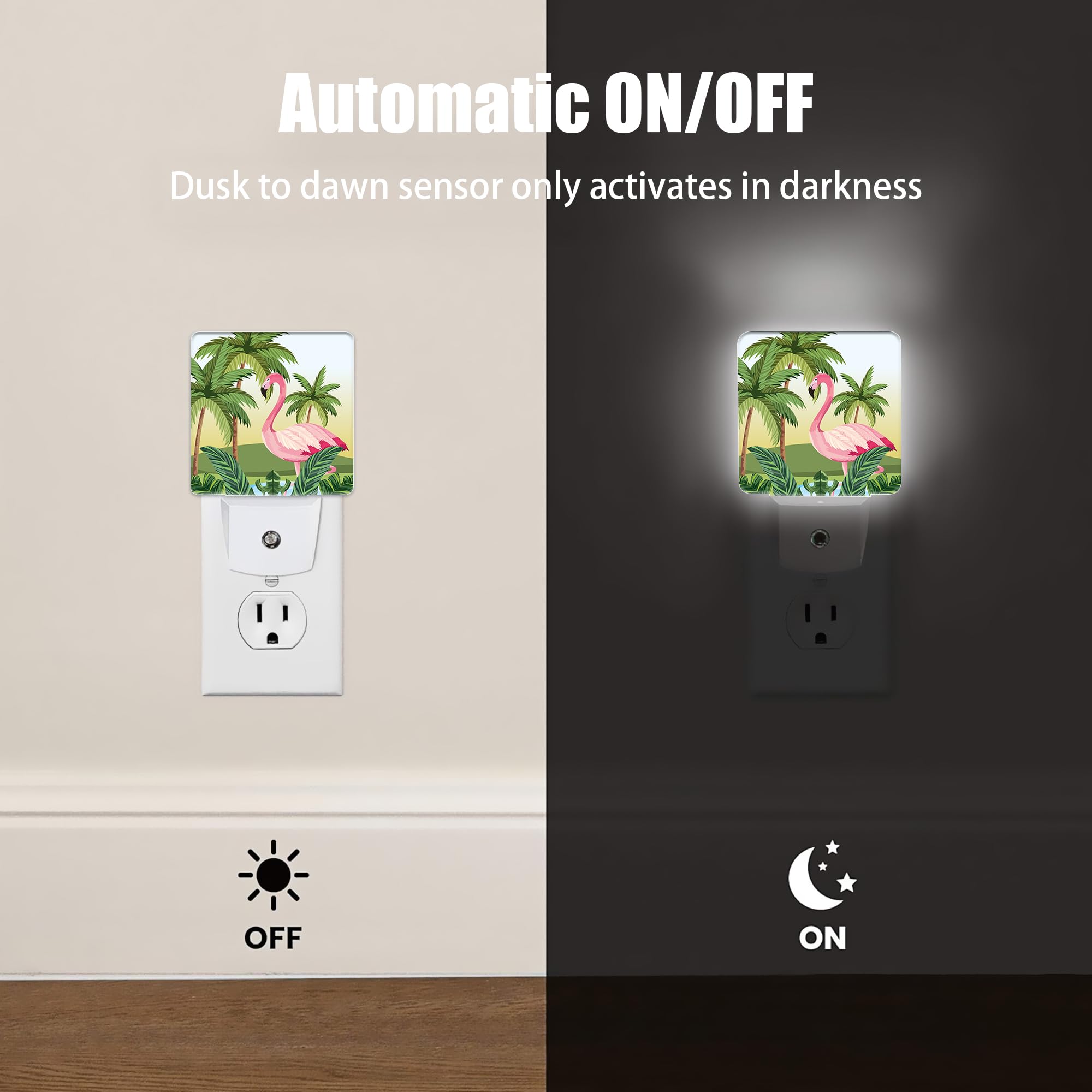 Jopowide Tropical Flamingo Cartoon Night Light, Dusk To Dawn Smart Sensor Nightlight For Bedroom Bathroom Kitchen Hallway Stairs