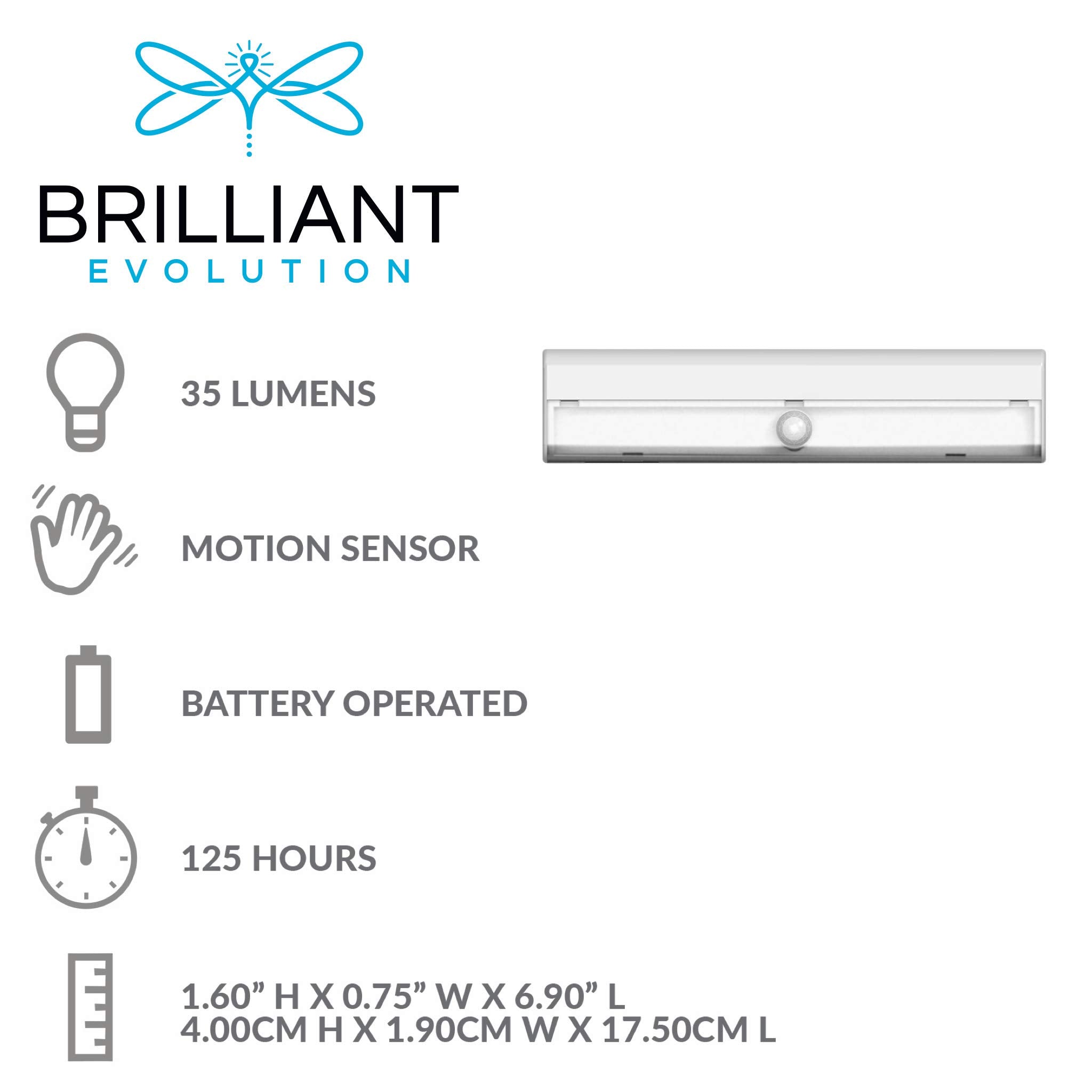 Brilliant Evolution Wireless LED Stair Lights - Motion Sensor, 3-Pack, Battery Operated, 3000K Warm White, Plastic, Model 8542001237