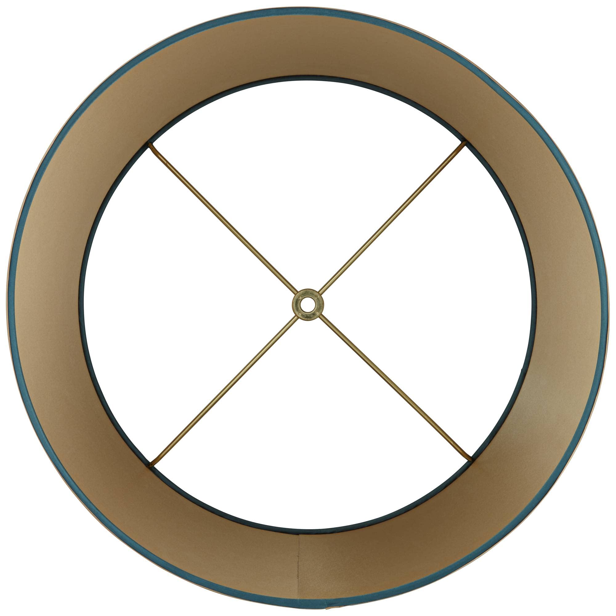 Soft Teal Medium Drum Lamp Shade With Gold Trim 14'' Top X 16'' Bottom X 11'' High (Spider) Replacement With Harp And Finial - S