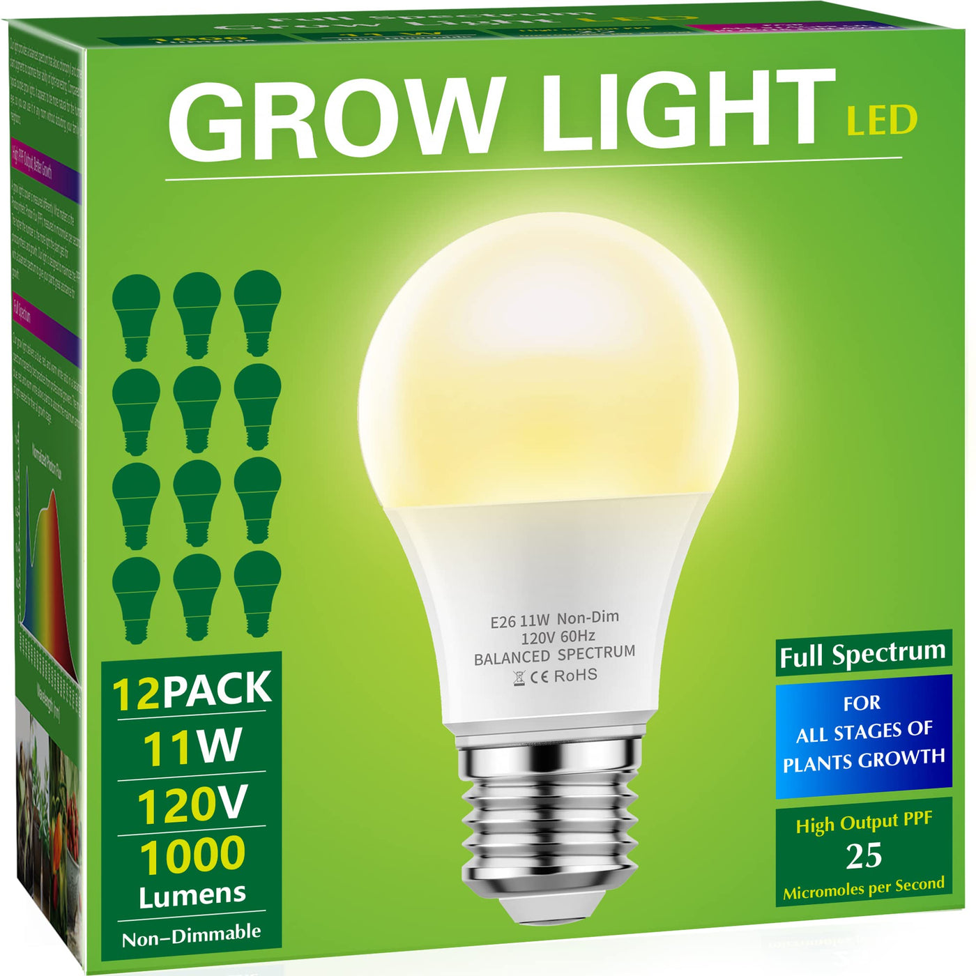 warm grow light bulb Briignite LED Grow Light Bulbs, Full Spectrum A19, 11W (100W Equivalent), E26 Base, Warm, 12 Count