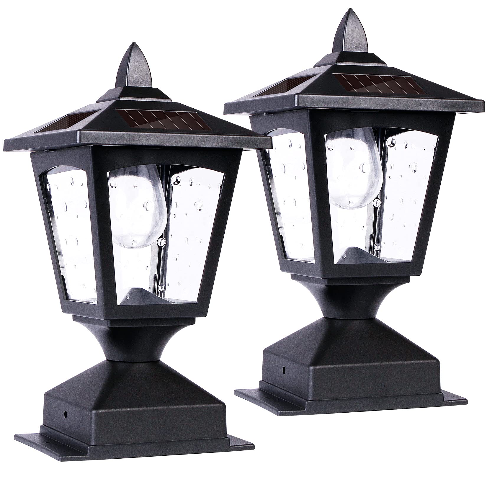Melunar Solar Post Lights - Waterproof 4x4 Cap Lights, 15 Lumens, Black, 2 Pack for Deck, Patio, Garden Decor