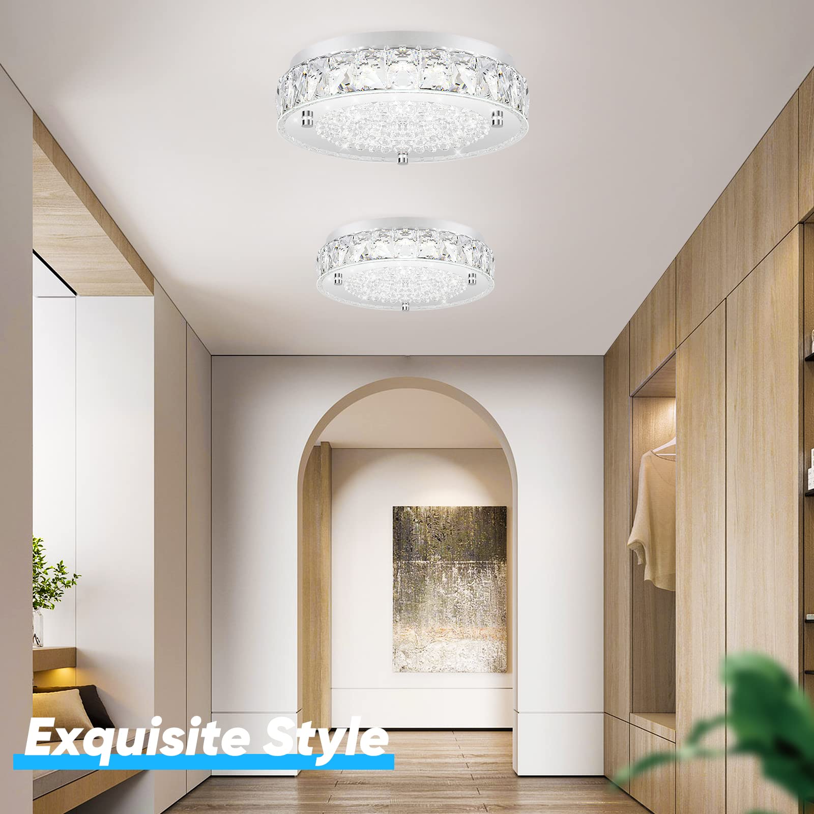 Brightever Crystal Chandeliers Flush Mount LED Ceiling Light 11-Inch 5000K Daylight White Model C2822-18W-CH-5K