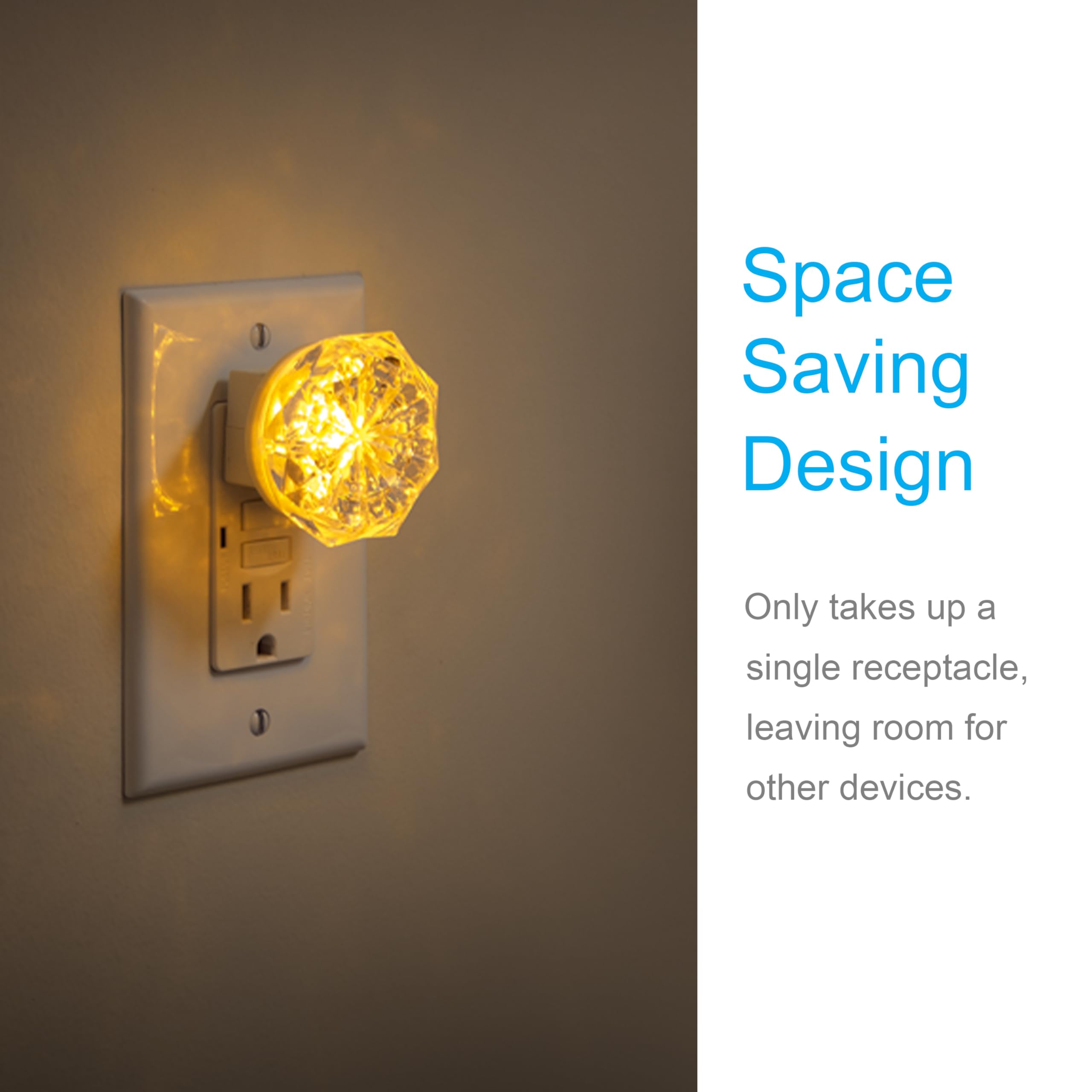 GE Jewel LED Night Light, Plug-in Amber, UL-Certified, Energy Efficient, 2 Pack, Model 11286