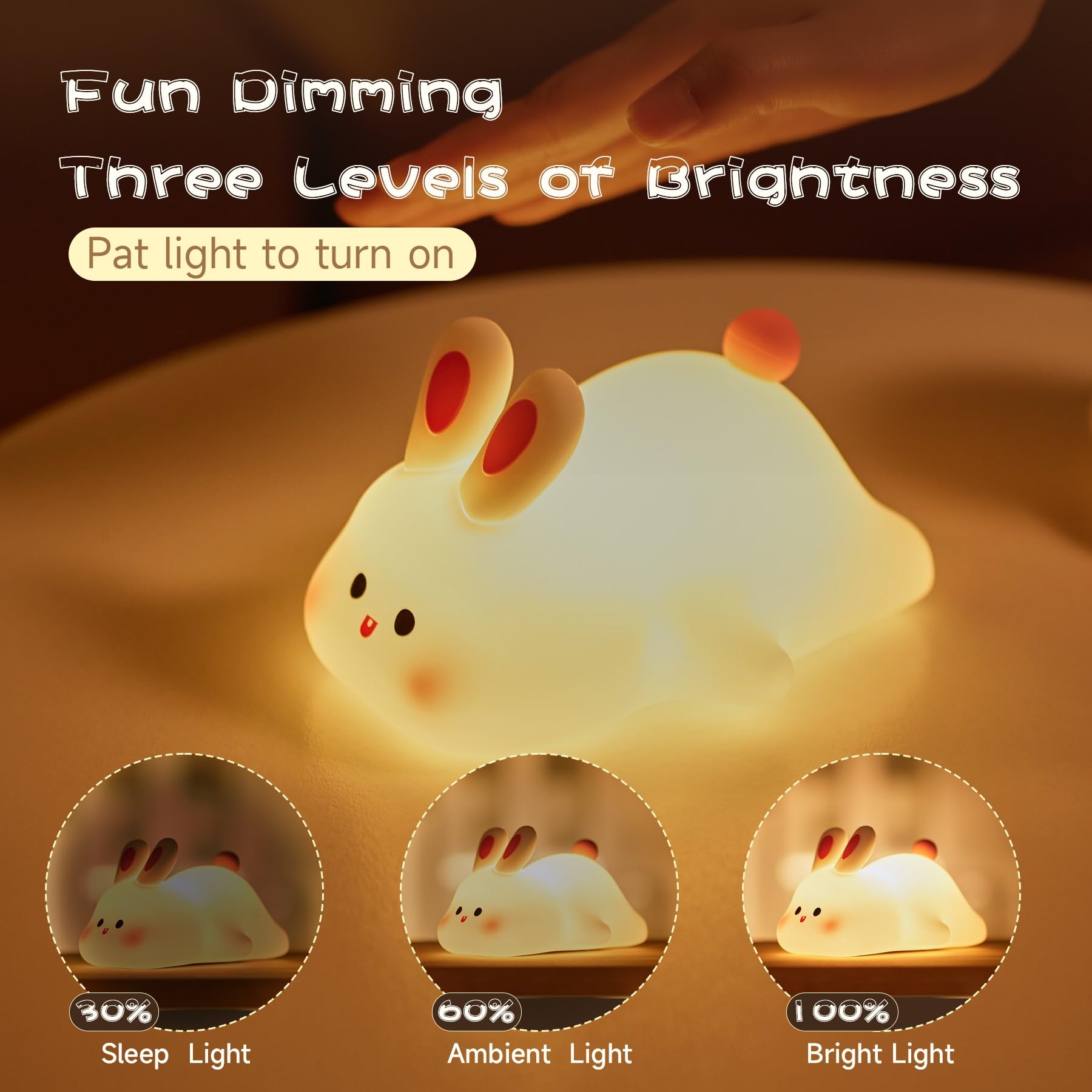 NesveCit LED Night Lamp, Silicone Dimmable Nursery Light, K-1153, Big Face Rabbit
