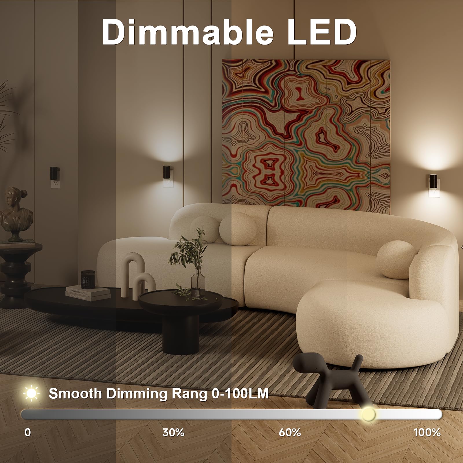 NIORSUN Dimmable LED Night Light, 0-100LM, 3 Modes, Ultra-Slim, Black, 6 Pack, Plug-in for Hallway, Bathroom, Bedroom, Model