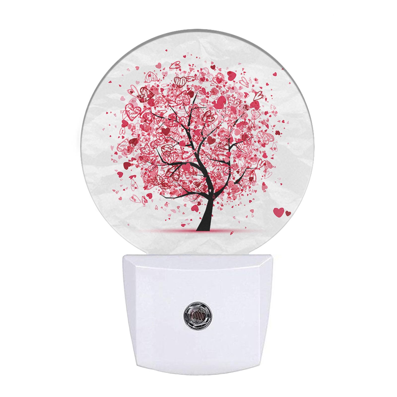 Uanvaha Abstract Art Tree Night Light Pink Red Hearts Leaves Swirled Tree Branch Plug in Night Lights Auto LED Lamp Energy Savin