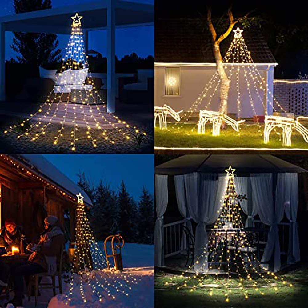 Puhong Christmas Decoration Outdoor Star String Lights,16.4Ft Christmas Tree Toppers Lights 320 Led 8 Memory Modes With 14'' Lig