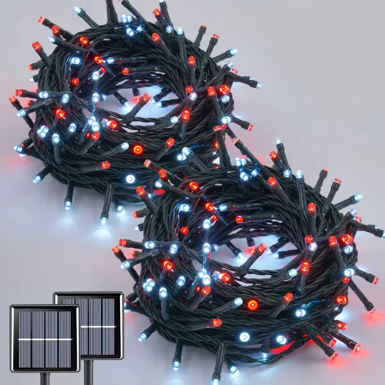 QITONG 2 Pack Red and White Solar Christmas Lights, Each 66ft 200 LED Solar String Lights Outdoor Waterproof, 8 Modes Solar Twin