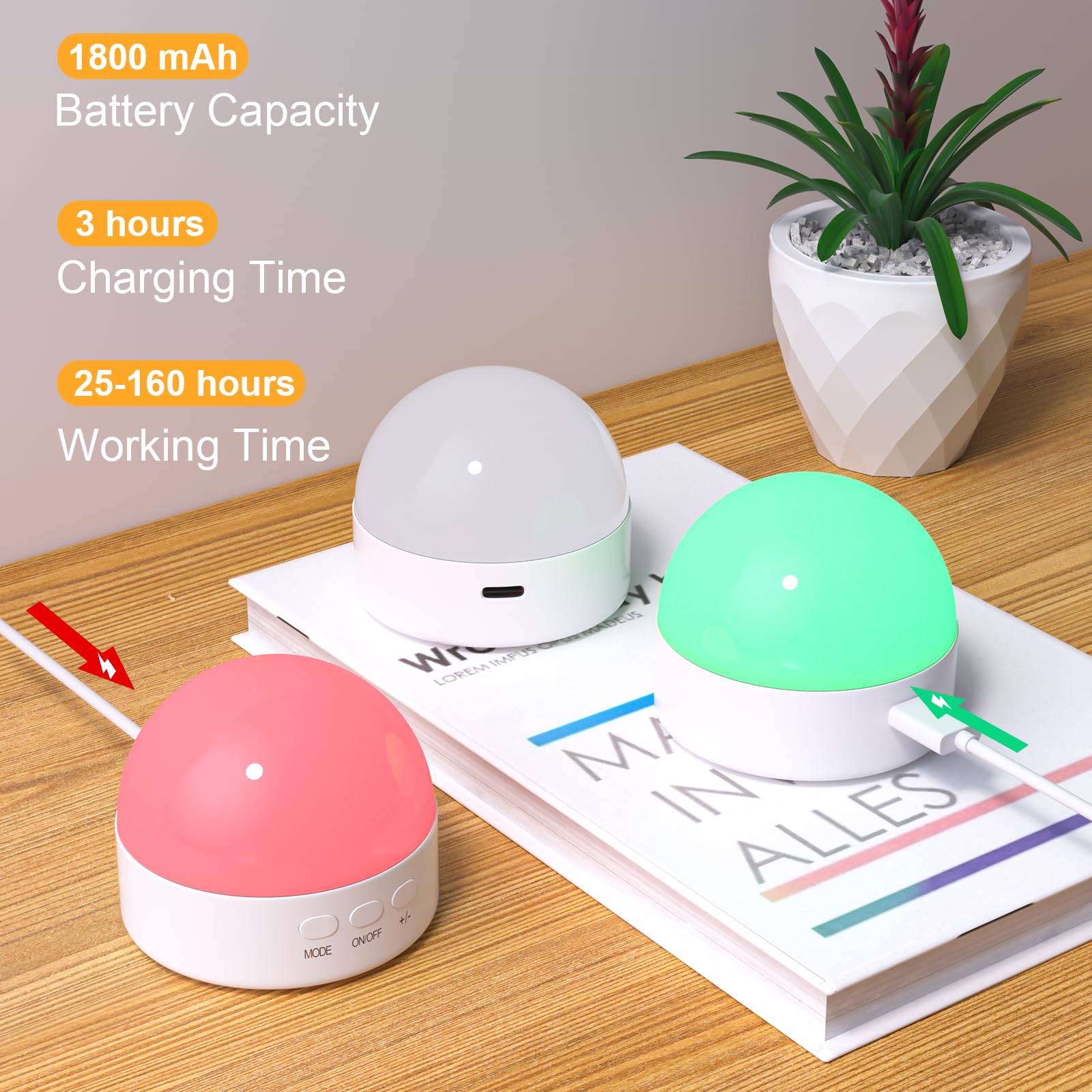 Kintion Portable LED Night Light, Dimmable 6-Color, Soft Eye-Caring, Model CL-XY11, White, 1 PCS