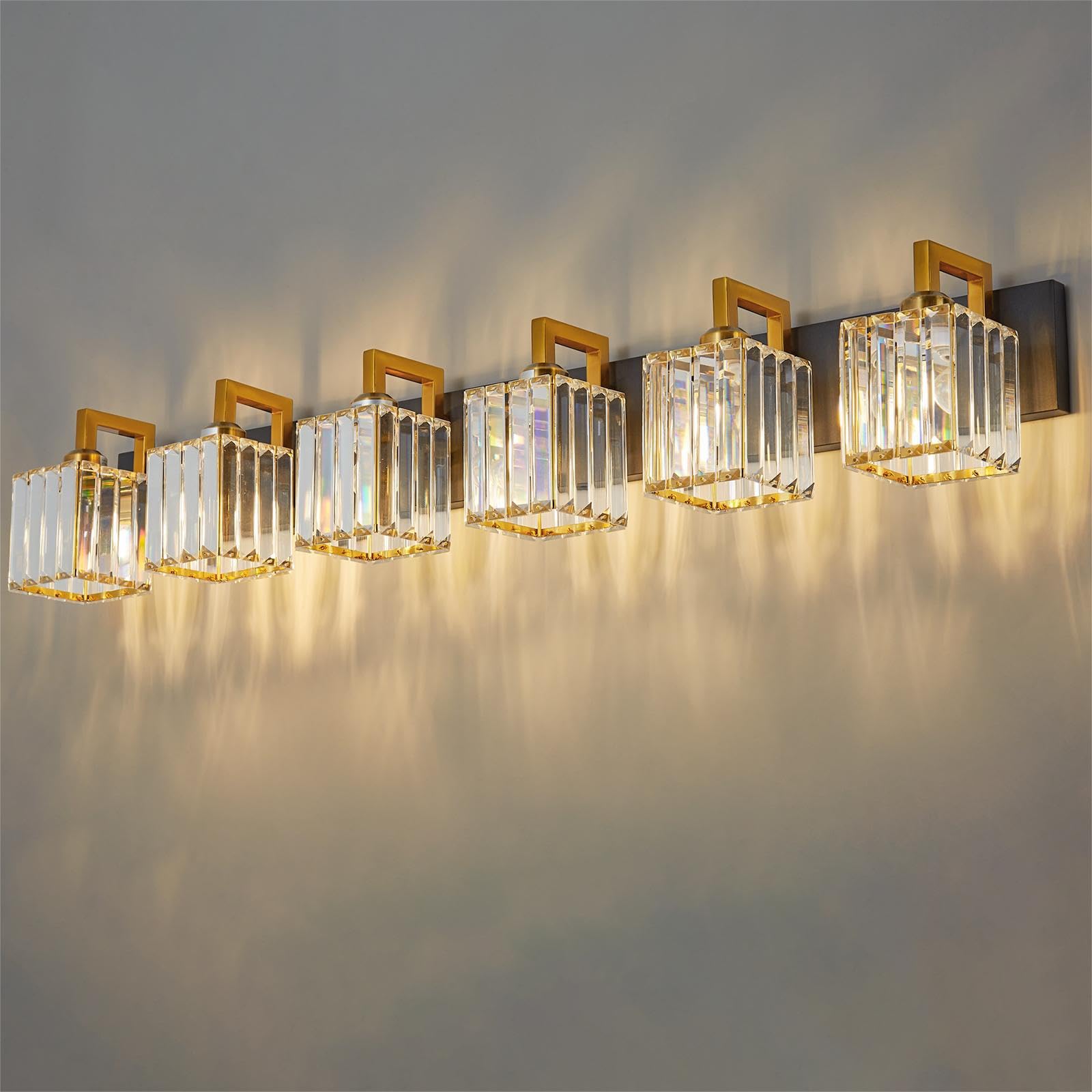 FDPBY Modern Bathroom Vanity Light 6-Light Black Gold Crystal Wall Lamp JW-003 Metal