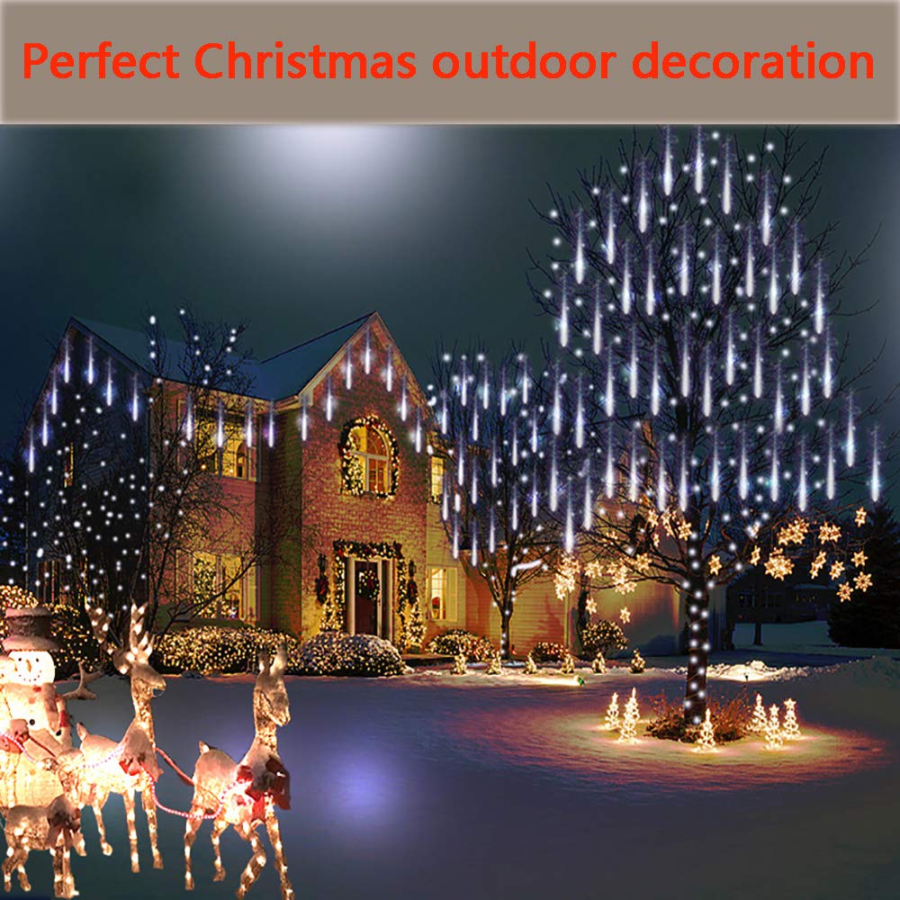 Purtuemy Meteor Shower Lights, 12-Inch 8 Tubes, LED Snow Falling Icicle String Lights, 10.5ft, White, Model 30CMwhite