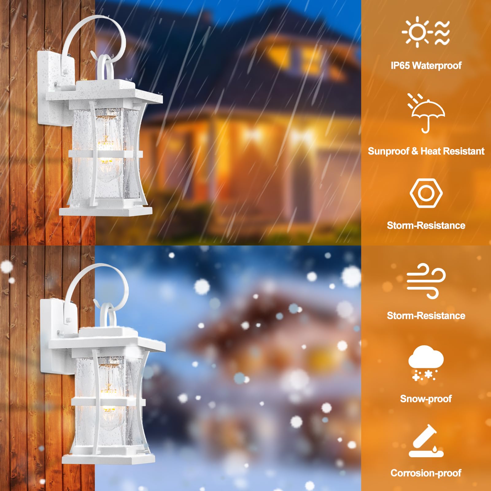 Dusk To Dawn Outdoor Wall Light Fixtures - 2 Packs Exterior Waterproof Outdoor Lighting, Porch Sconces Wall Mounted Lighting, Anti-Rust Modern White Outside Lantern For Patio Front Door Entryway
