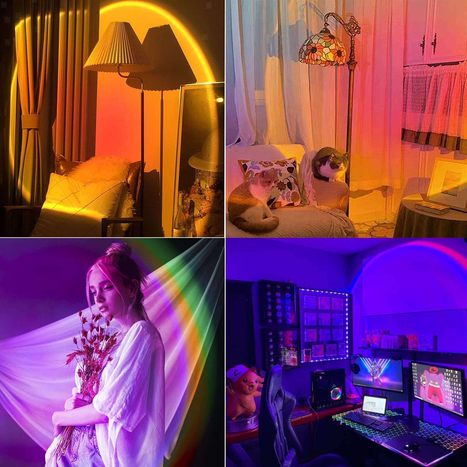 Corated Sunset Lamp, 16 Colors Sunset Projection Lamp With Remote Control, Multiple Colors Projector Light Dimmable Sun Lamp For