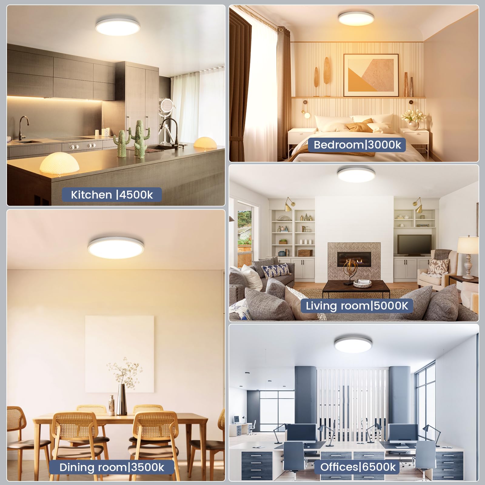 Niorsun 12 Inch 2 Pack Flush Mount Led Ceiling Light Fixture,Dimmable 3000K/3500K/4000K/5000K/6500K Adjustable Ceiling Lights,Ul