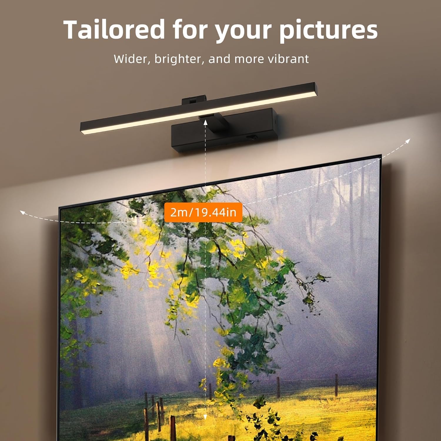 Black Picture Lights For Wall Dimmable Wireless Picture Lights For Paintings Dual-Rods Swing Arm Led Wall Light Fixtures Adjusta