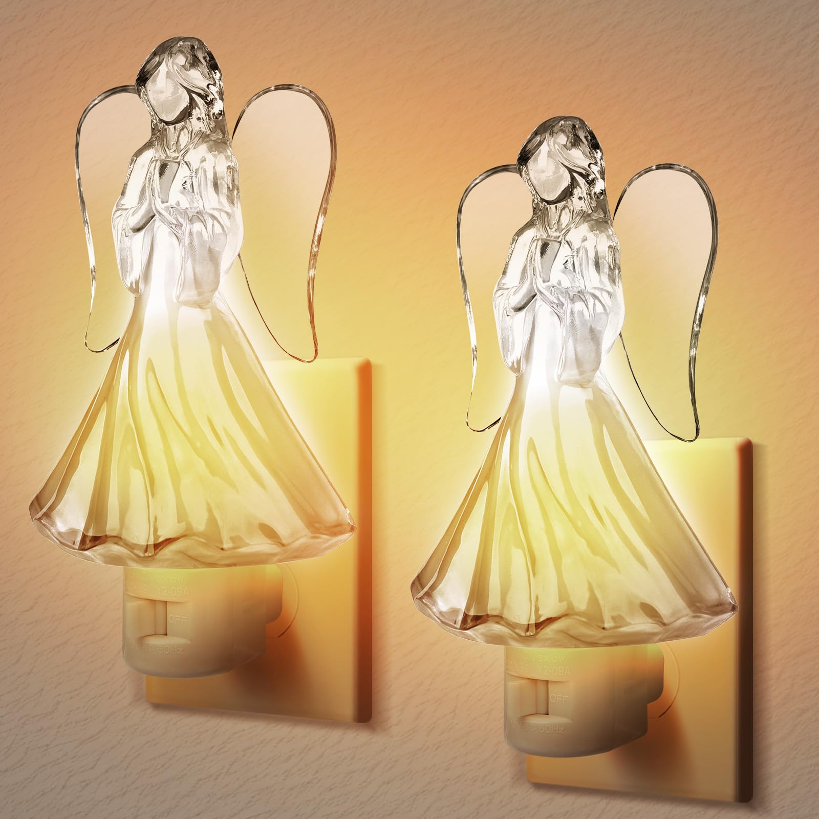Huazhqing 2Pcs Praying Angel Night Light Plug Into Wall With 5W C7 Bulb  360 Degree Swivel Plug With On/Off Switch Angel Night Light For Bedroom Bathroom Kitchen Hallway  Holidays Gifts For Christmas