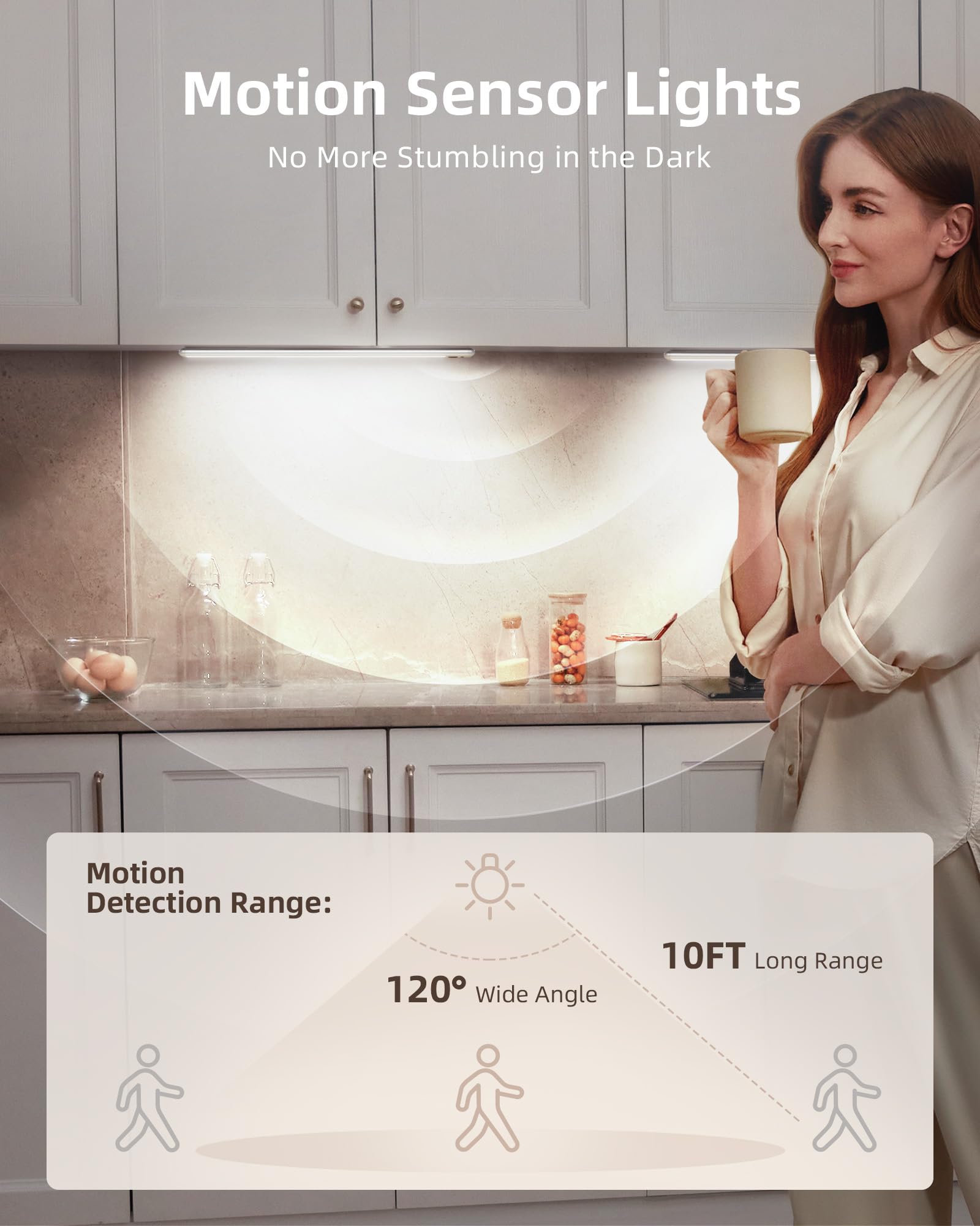 Ezvalo Under Cabinet Lights, 66 Leds Motion Sensor Light Indoor Dimmable, 4000Mah Rechargeable Closet Lights 5700K With Remote C