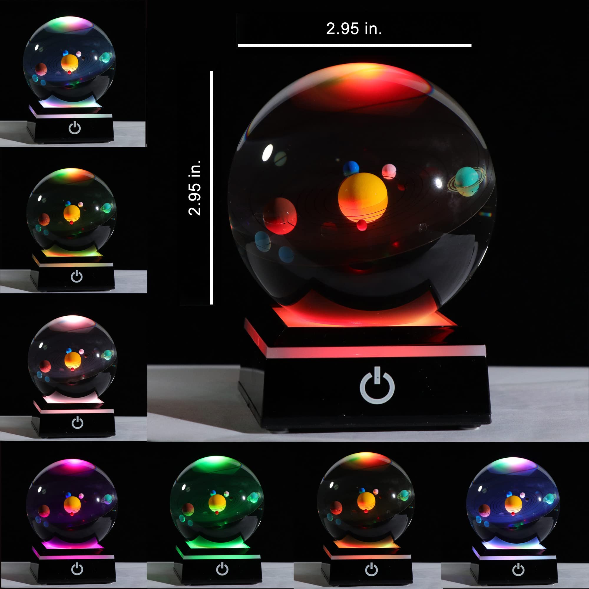 Qianwei 3D Crystal Ball Solar System Model with LED Base, 80mm Clear, Perfect Gift for Girlfriend, Teachers, and Kids