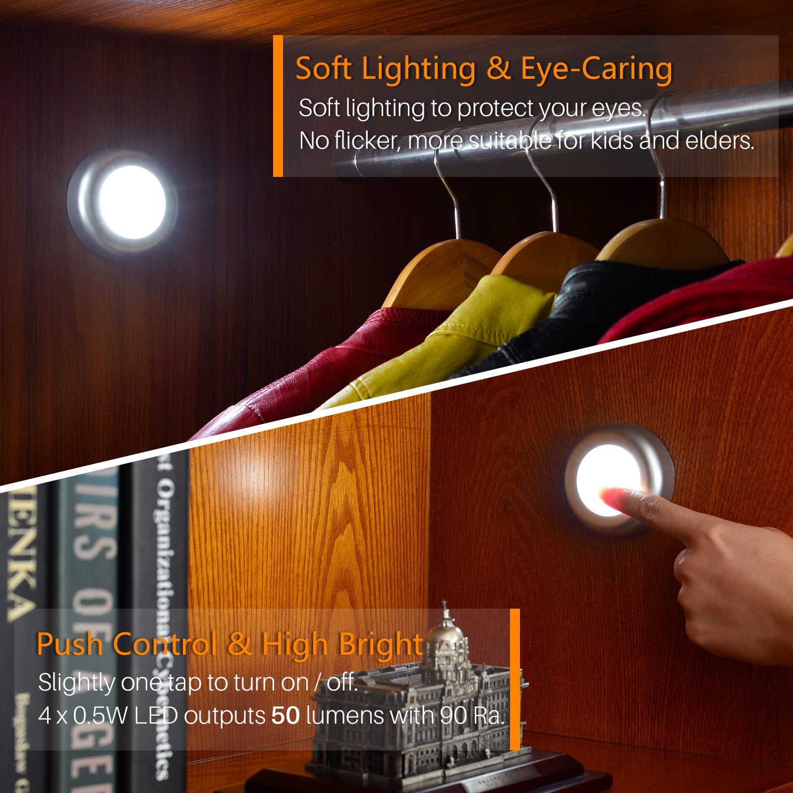 Star-Spangled Tap Light - Battery-Powered Mini Led Puck Lights, 7Cm, Silver, 5-Pack, Ideal For Closets & Under Cabinets