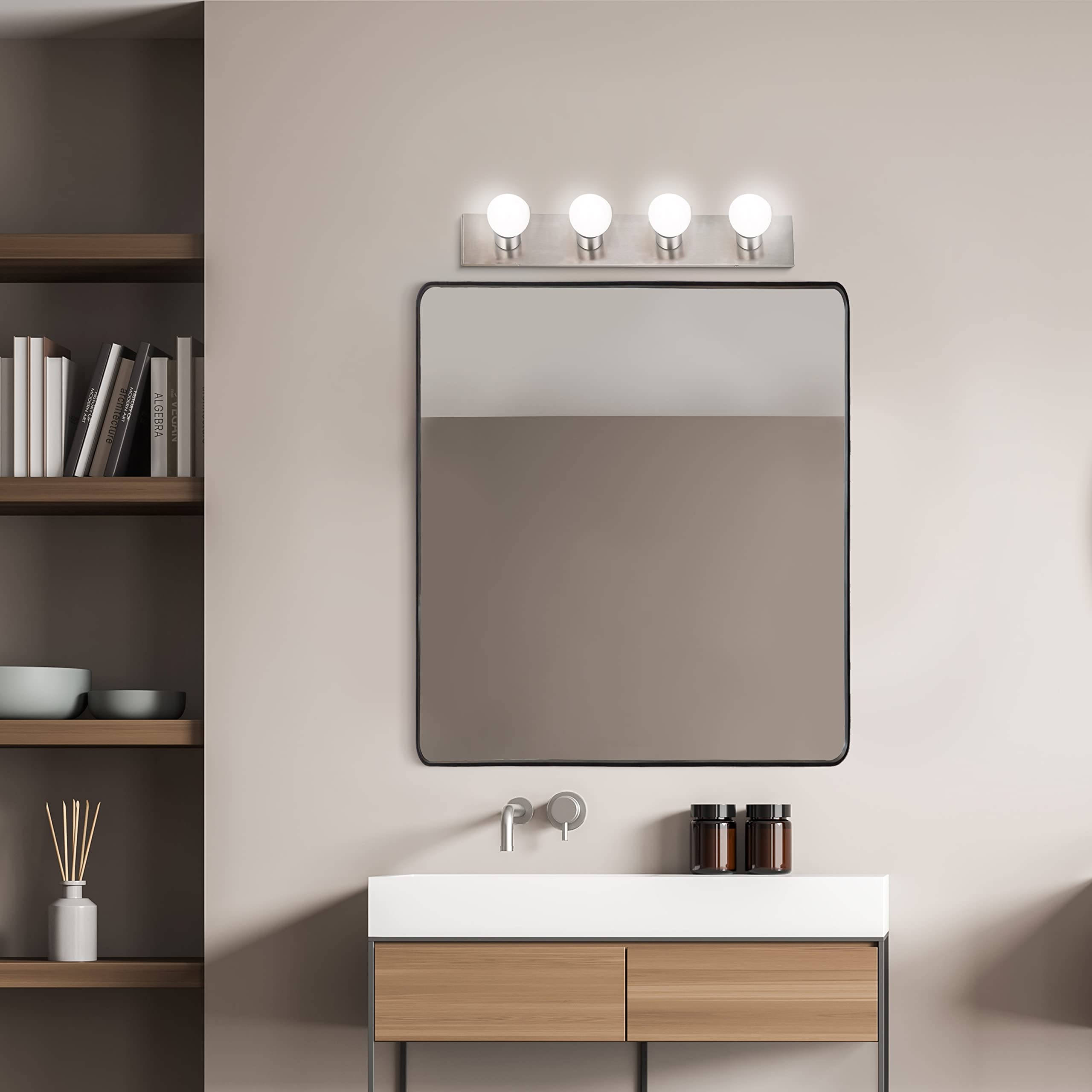 Design House 519298 Contemporary 4-Light Indoor Dimmable Fixture, Satin Nickel - Ideal For Bathroom & Vanity