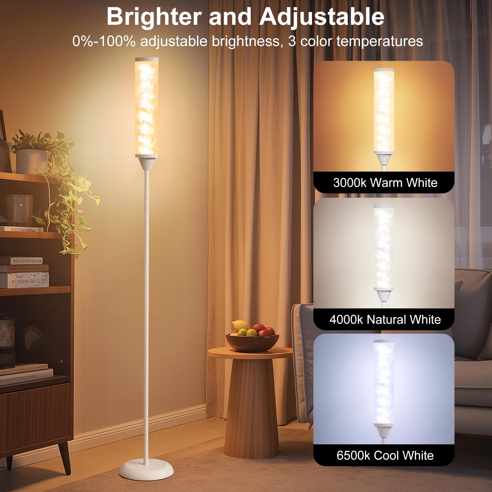 WORLD WIN Prism Glow Floor Lamp, Smart RGB LED with APP & Remote Control, 16M+, White, Modern Design for Living Room/Bedroom