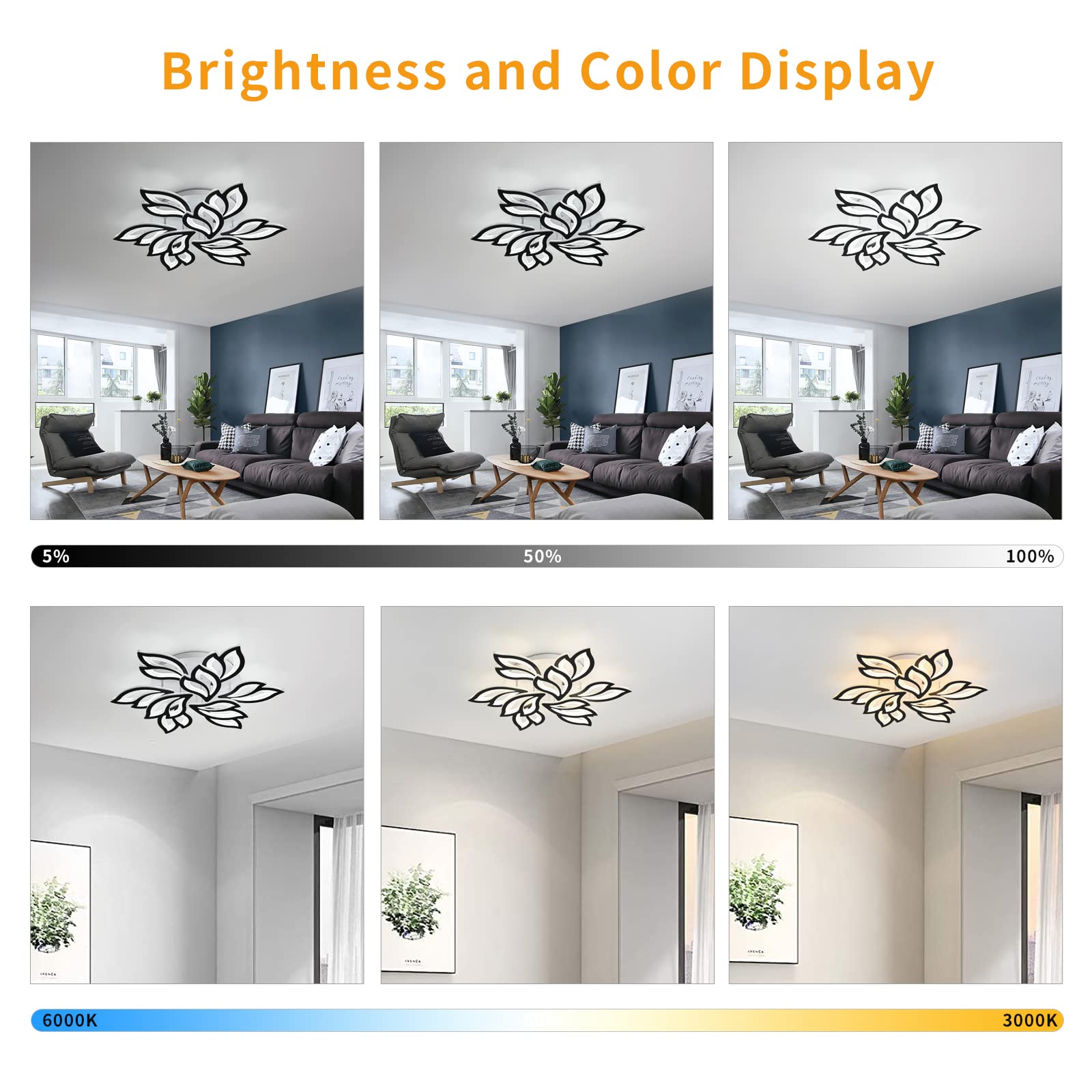 Garwarm Led Ceiling Light  Dimmable Modern Flower Shape Flush Mount Ceiling Lamp  75W Acrylic Petals Ceiling Chandelier Lighting With Remote Control For Living Room Bedroom Dining Room (Black)