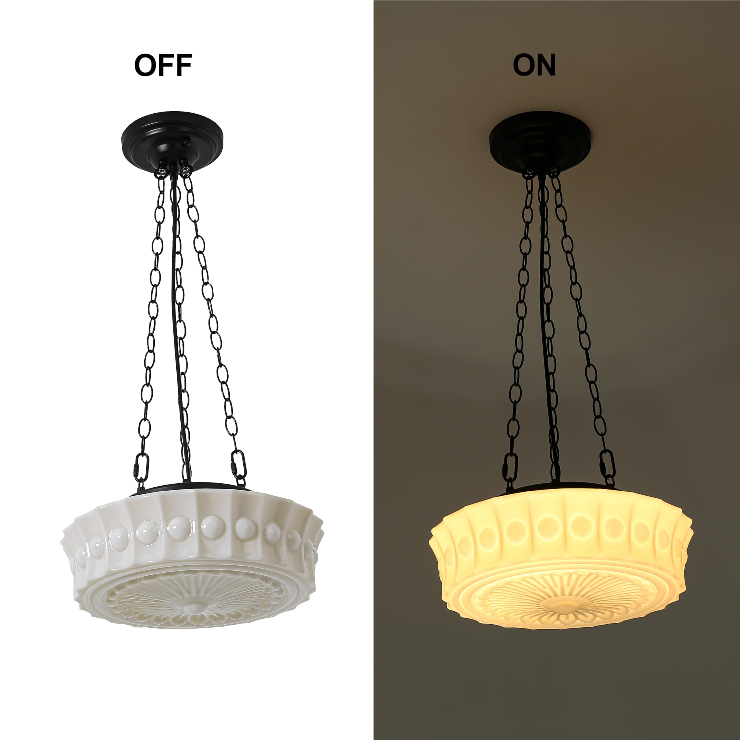 FCTWAKS 14 Cream Yellow Milk Glass Pendant Light - Mid Century Modern Hanging Fixture, Vintage Chandelier with 4 Dimmable G9 Bulbs, 3000K