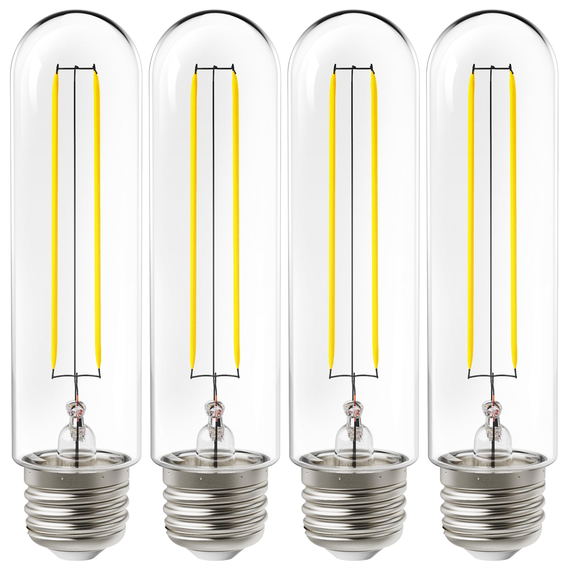 Lighting 4 Pack 5W=40W Dusk to Dawn Outdoor T10 Light Tubular LED Bulbs, CRI90 2700K Soft White E26 Base, 450 Lumens, Vintage Fi