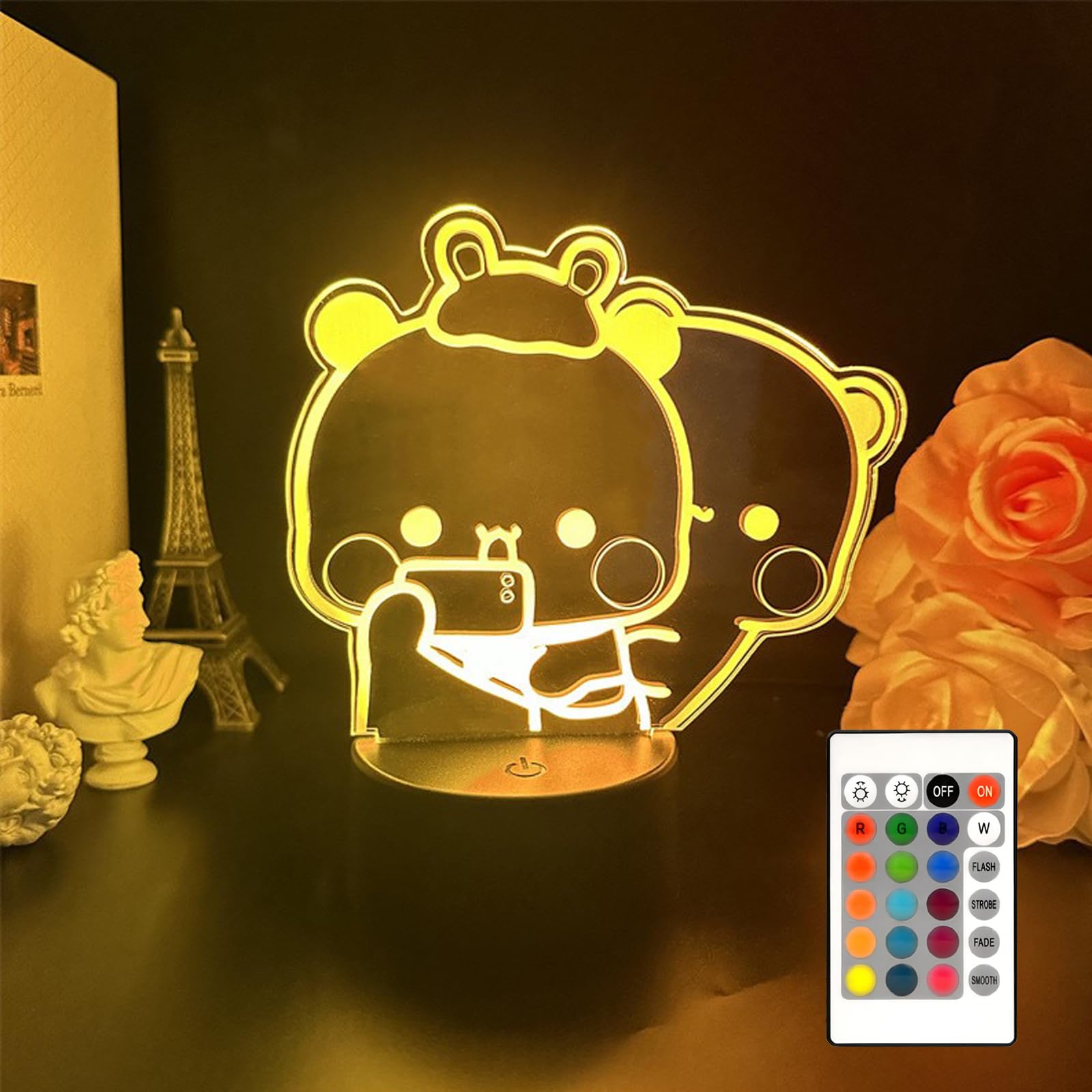 Scyagolila 3D Night Light Gifts, Bear Shaped Table Lamp with Remote Control Gifts for Girls Birthday Christmas Valentine (Style 