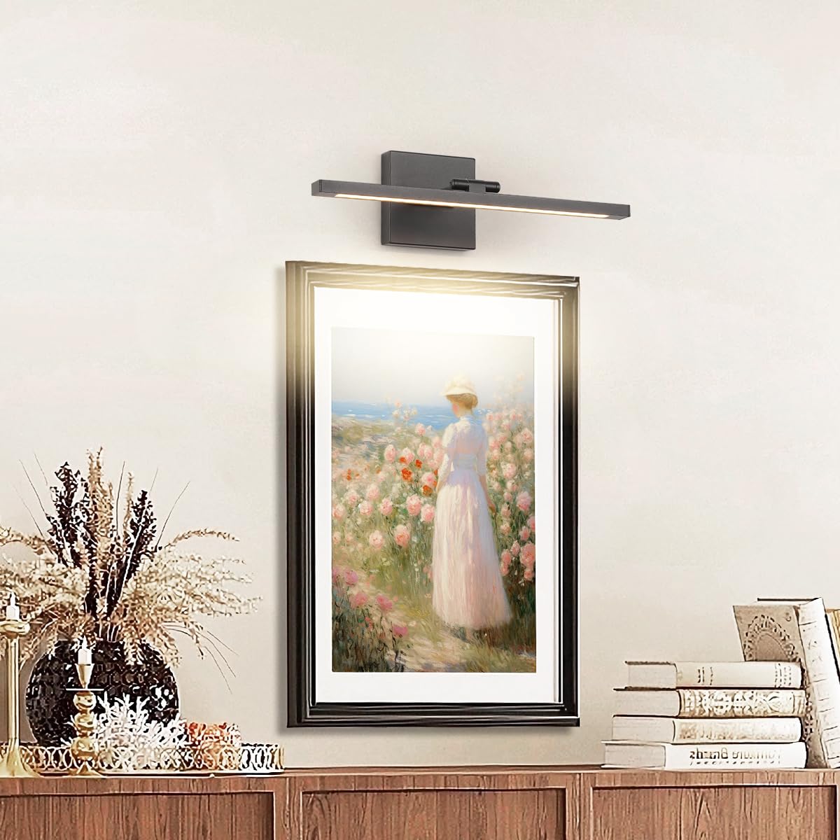 Keliden Hardwired Picture Light Black Led Dimmable Modern Picture Lights For Paintings 15.7 Inch Long Swing Arm Art Lights Warm White 3000K Display Lamp Gallery Photo Wall Light