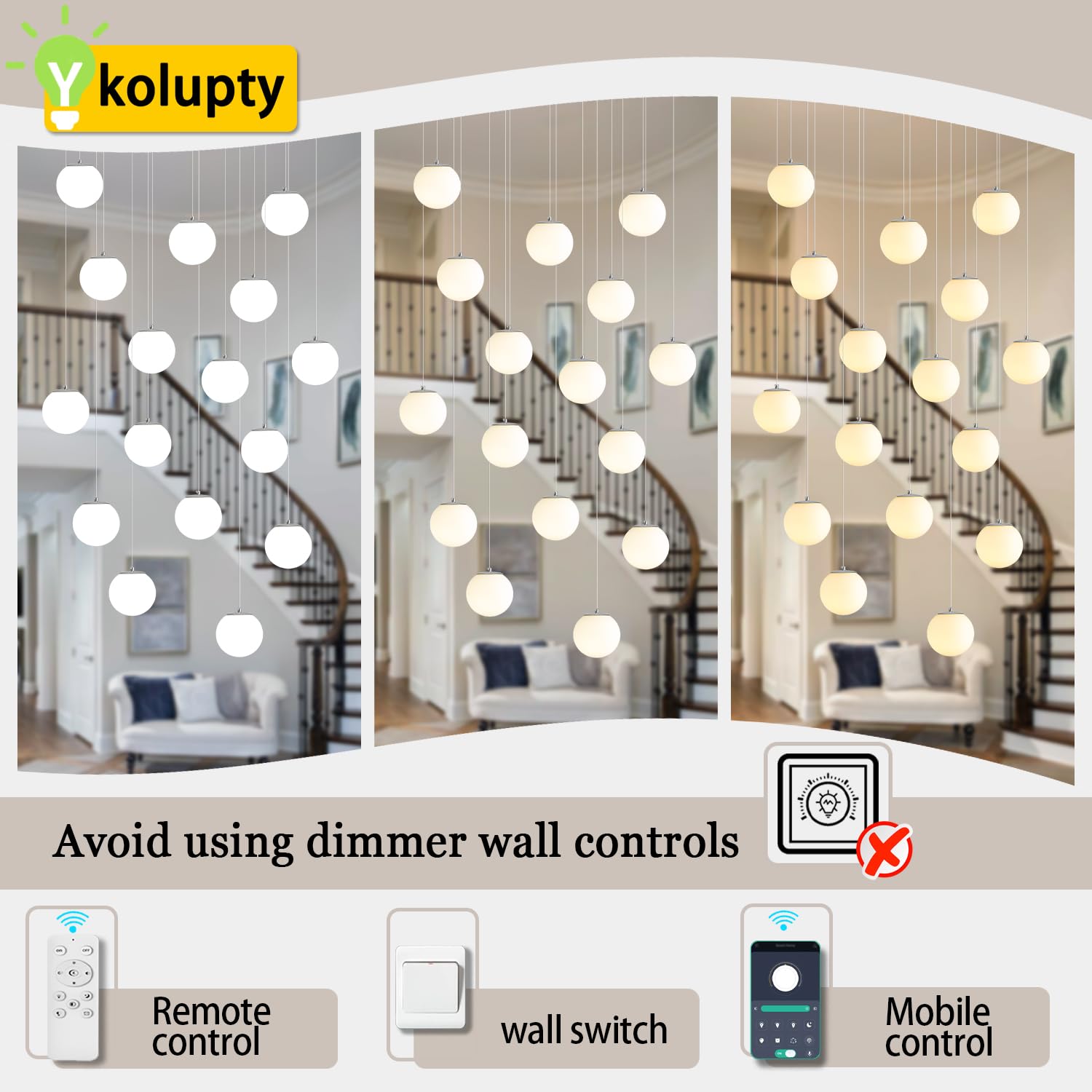 Ykolupty 16-Light Large Chandelier With White Globe Glass Dimmable Ceiling Light Glass Pendant Light For Kitchen Island, Dining